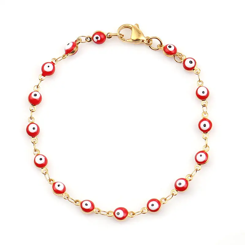 Fashion Stainless Steel Bracelets Blue Red Evil Eye Enamel Bead Bracelet For Women Jewelry Gifts 18.7cm(7 3/8") long, 1 Piece
