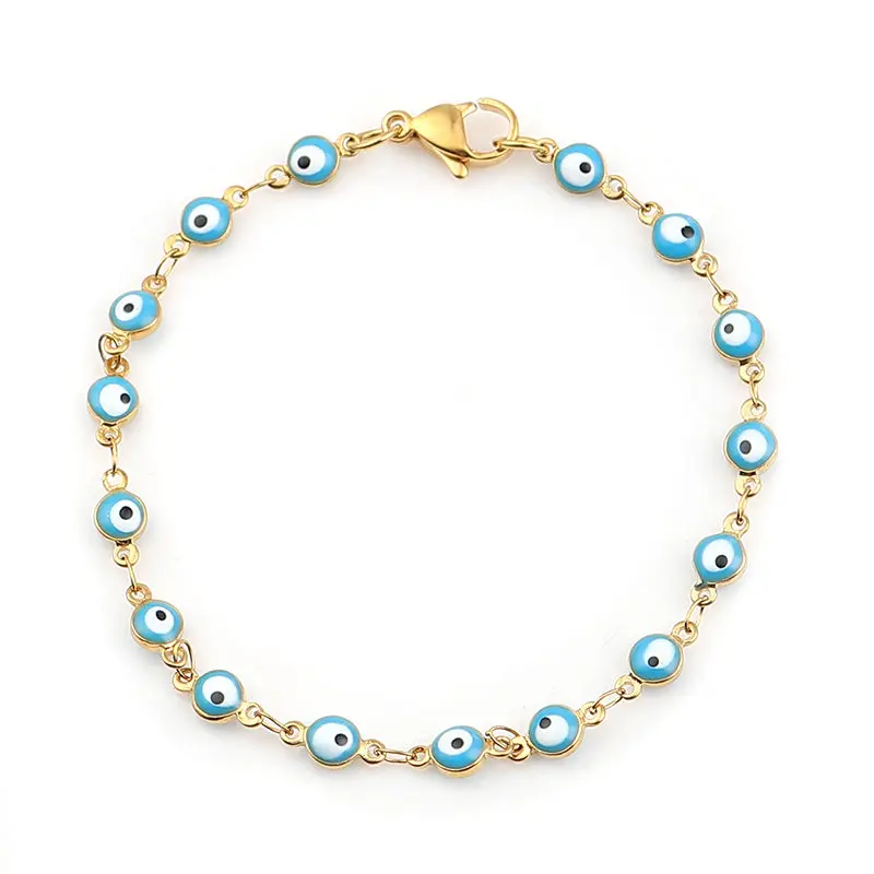 Fashion Stainless Steel Bracelets Blue Red Evil Eye Enamel Bead Bracelet For Women Jewelry Gifts 18.7cm(7 3/8") long, 1 Piece