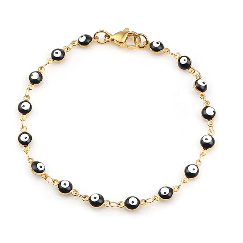 Fashion Stainless Steel Bracelets Blue Red Evil Eye Enamel Bead Bracelet For Women Jewelry Gifts 18.7cm(7 3/8") long, 1 Piece