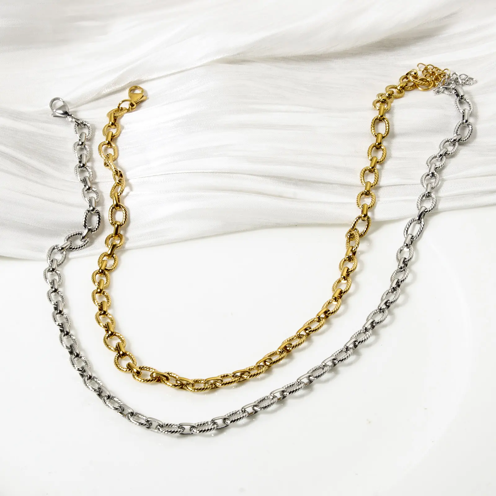 1 Piece Retro Link Cable Chain Necklace Jewelry 304 Stainless Steel Twisted Choker For Women Men Party Gift 40cm long