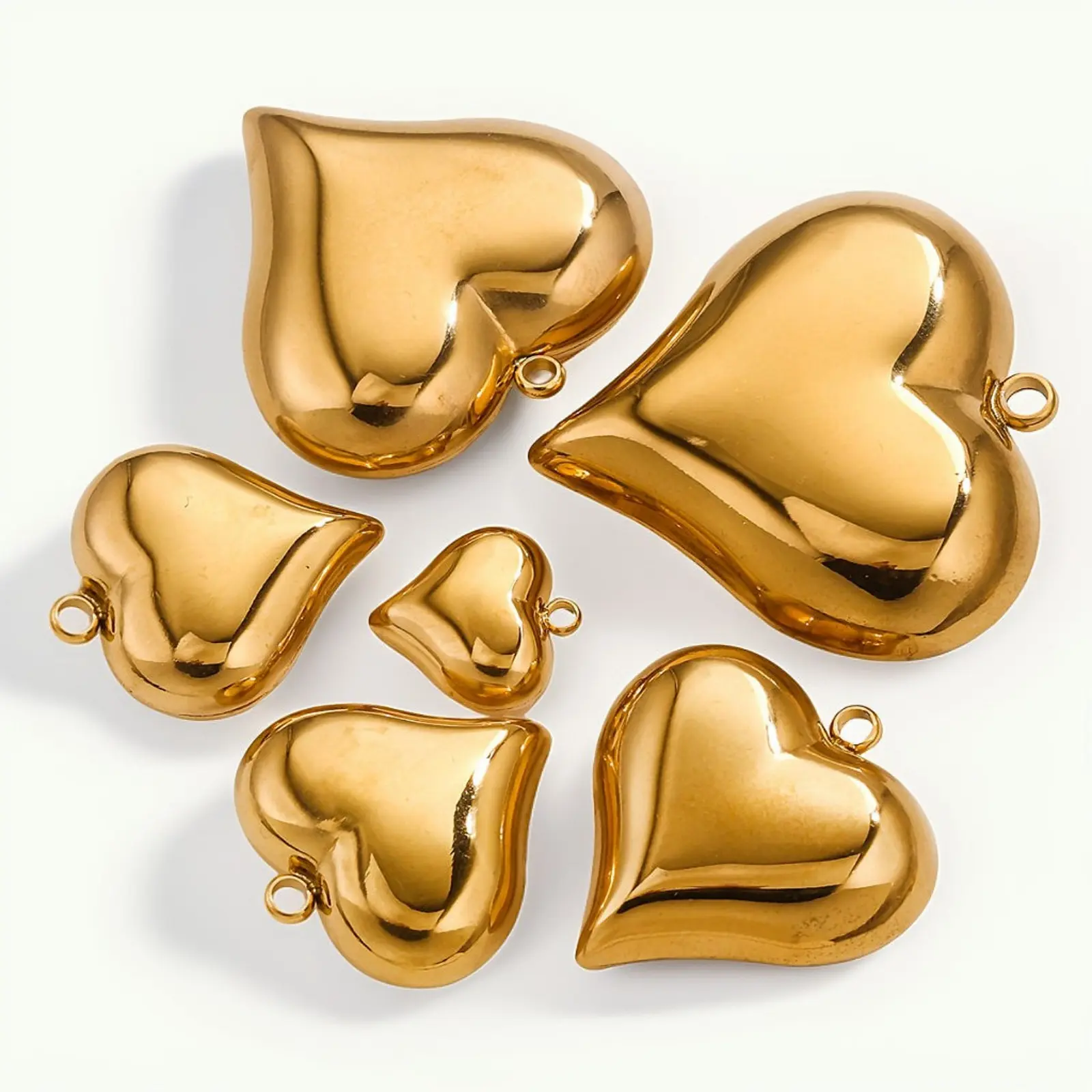 New 304 Stainless Steel 3D Charms Large Heart Polished 18K Gold Plated Pendants For Jewelry Making Finding, 1 Piece