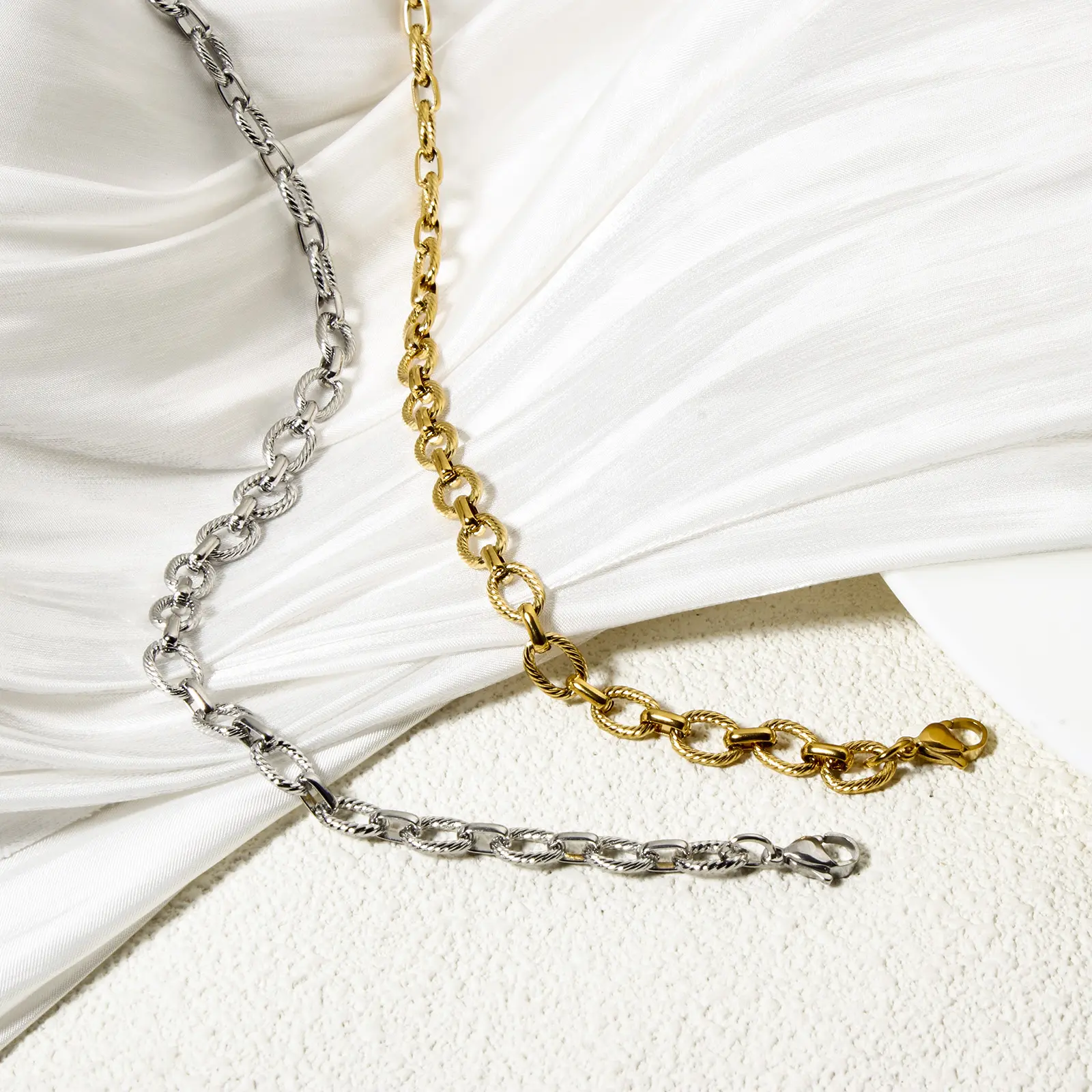 1 Piece Retro Link Cable Chain Necklace Jewelry 304 Stainless Steel Twisted Choker For Women Men Party Gift 40cm long