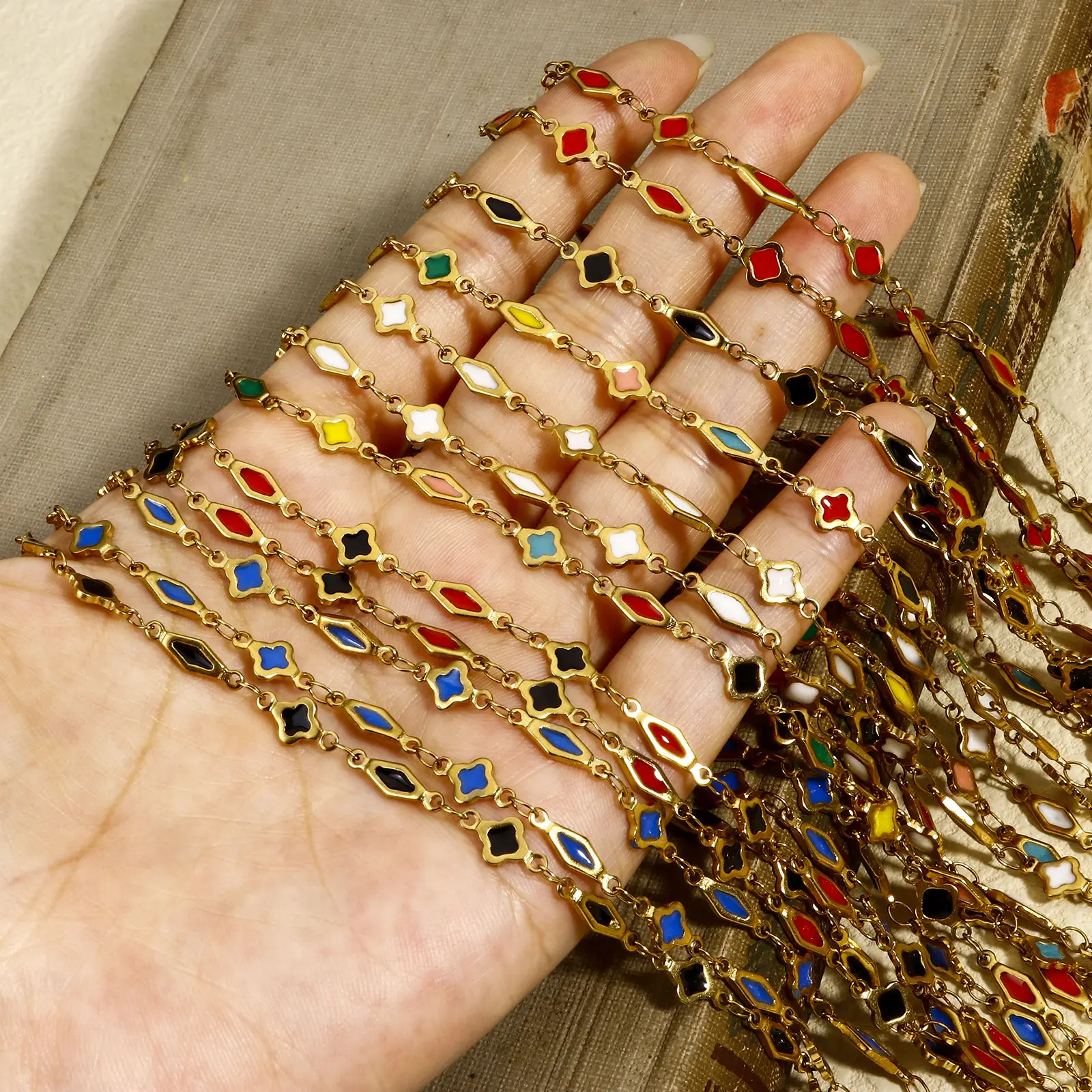 1 Meter 304 Stainless Steel Handmade Link Chain DIY Jewelry Making Findings Geometric 18K Gold Color Double sided Enamel Chains