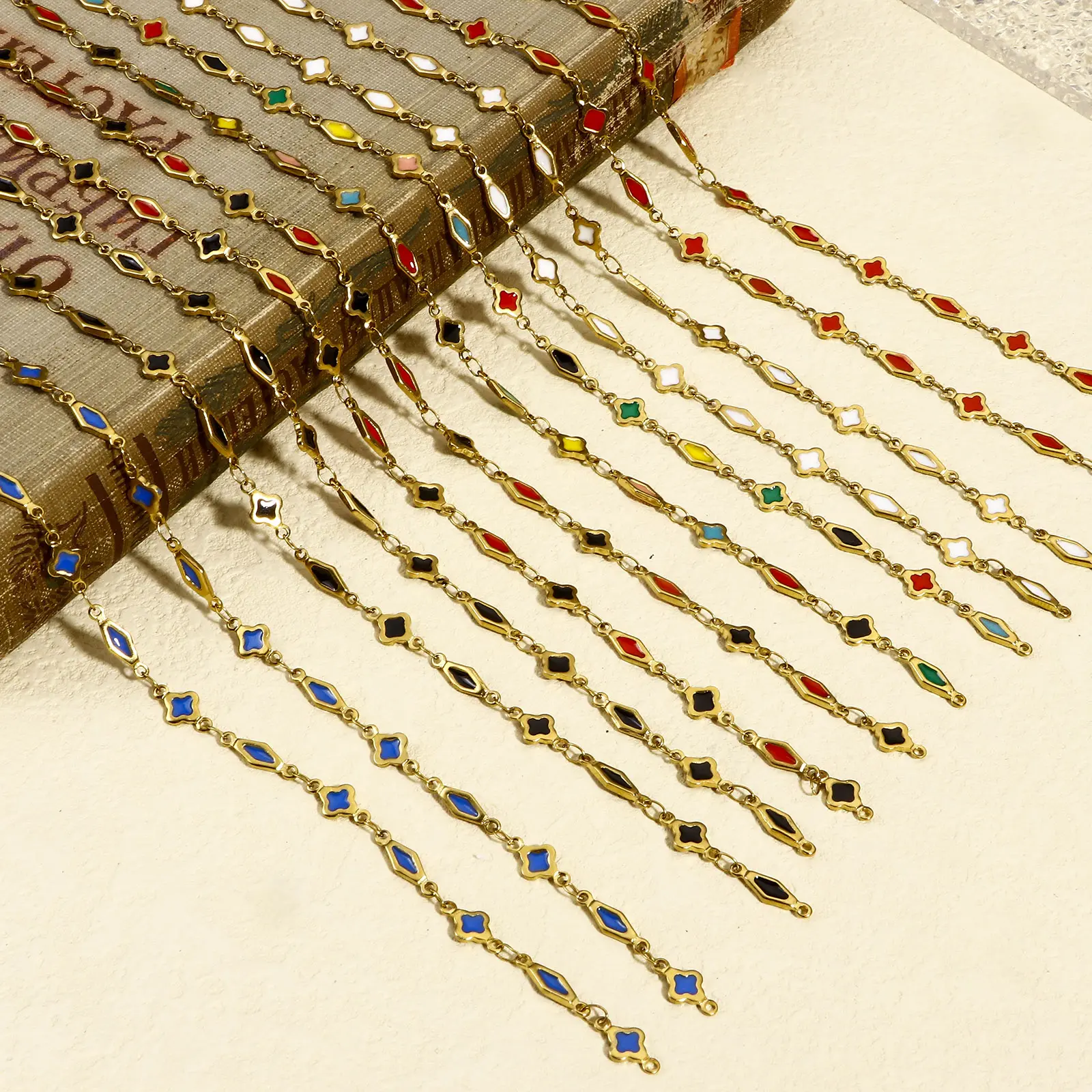 1 Meter 304 Stainless Steel Handmade Link Chain DIY Jewelry Making Findings Geometric 18K Gold Color Double sided Enamel Chains
