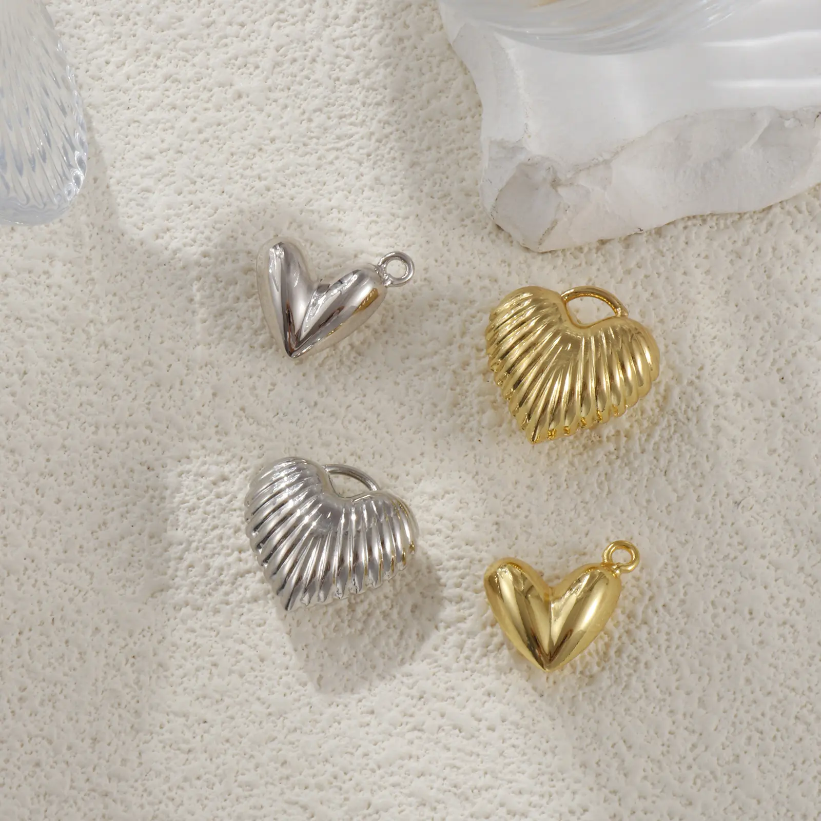 2 Piece Brass Valentine's Day Charms Real Gold Plated Heart 3D Metal Pendants For DIY Necklace Bracelet Jewelry Making