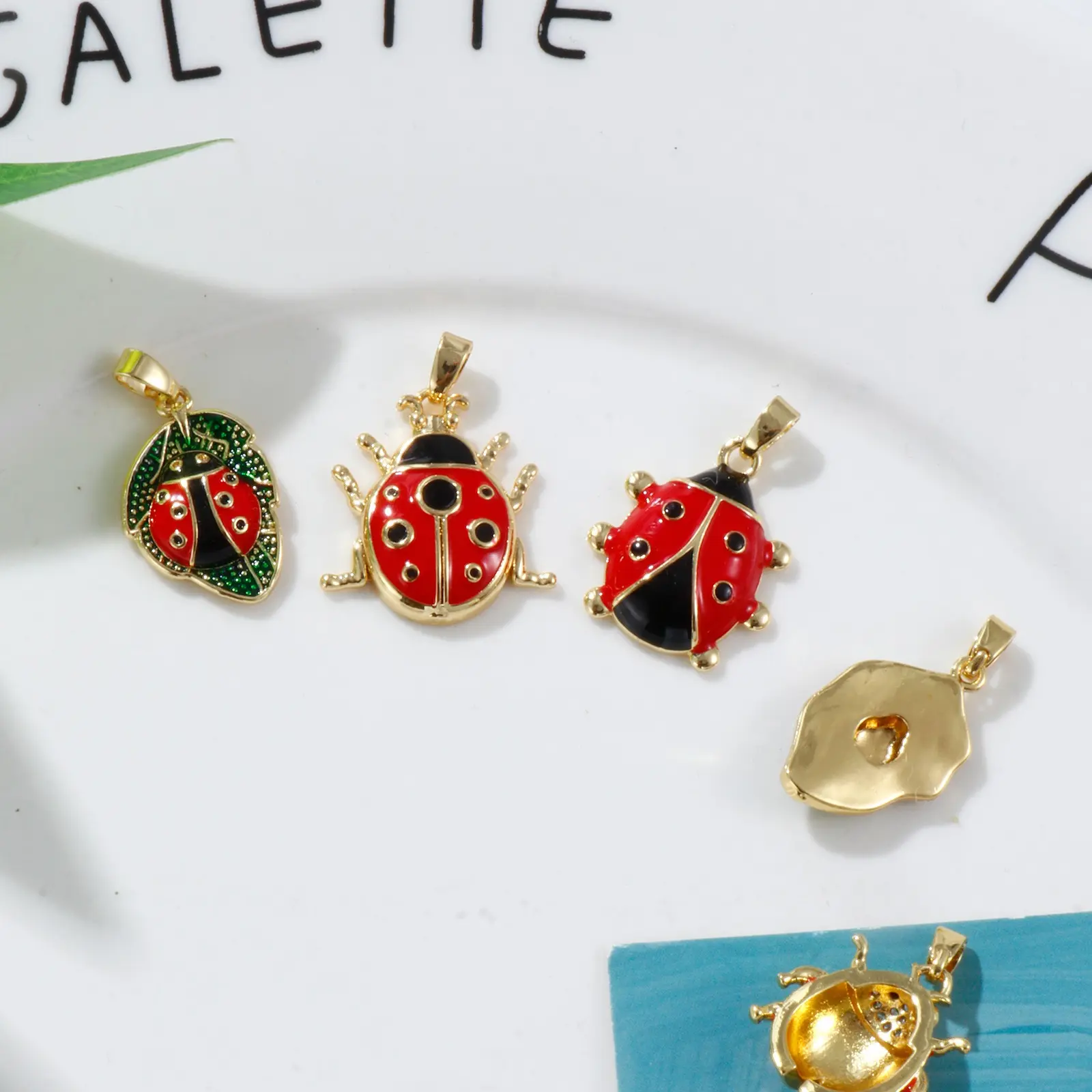 2Pcs Brass Insect Charm Pendant 18K Real Gold Plated Red Ladybug Animal Enamel Pendant For DIY Necklace Bracelet Jewerly Making