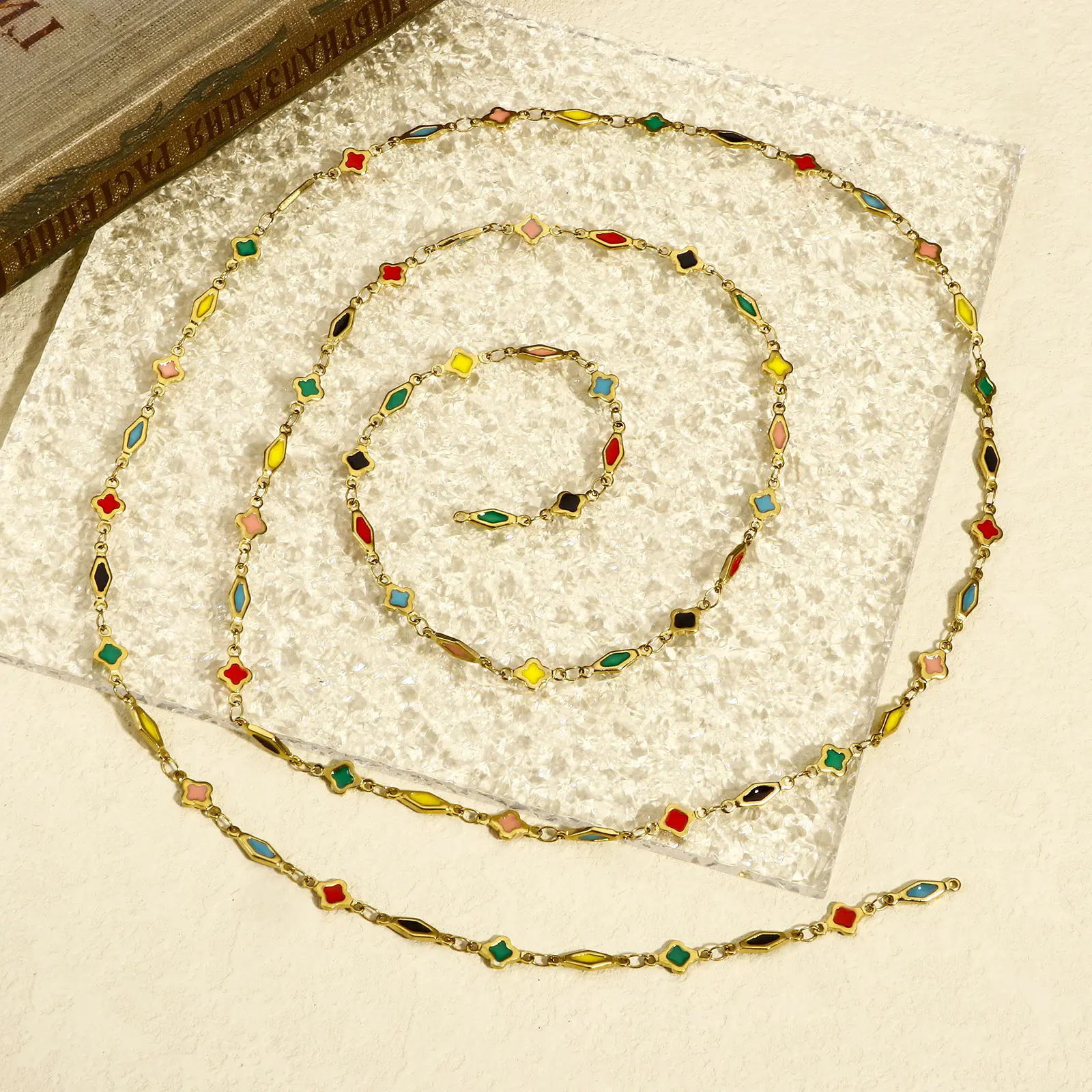 1 Meter 304 Stainless Steel Handmade Link Chain DIY Jewelry Making Findings Geometric 18K Gold Color Double sided Enamel Chains