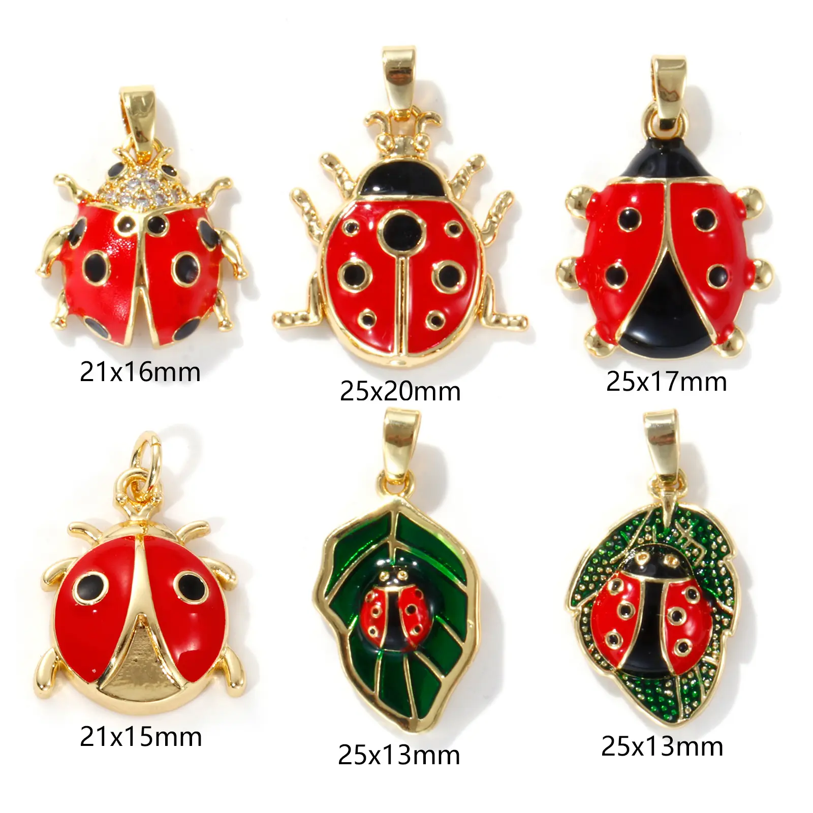 2Pcs Brass Insect Charm Pendant 18K Real Gold Plated Red Ladybug Animal Enamel Pendant For DIY Necklace Bracelet Jewerly Making