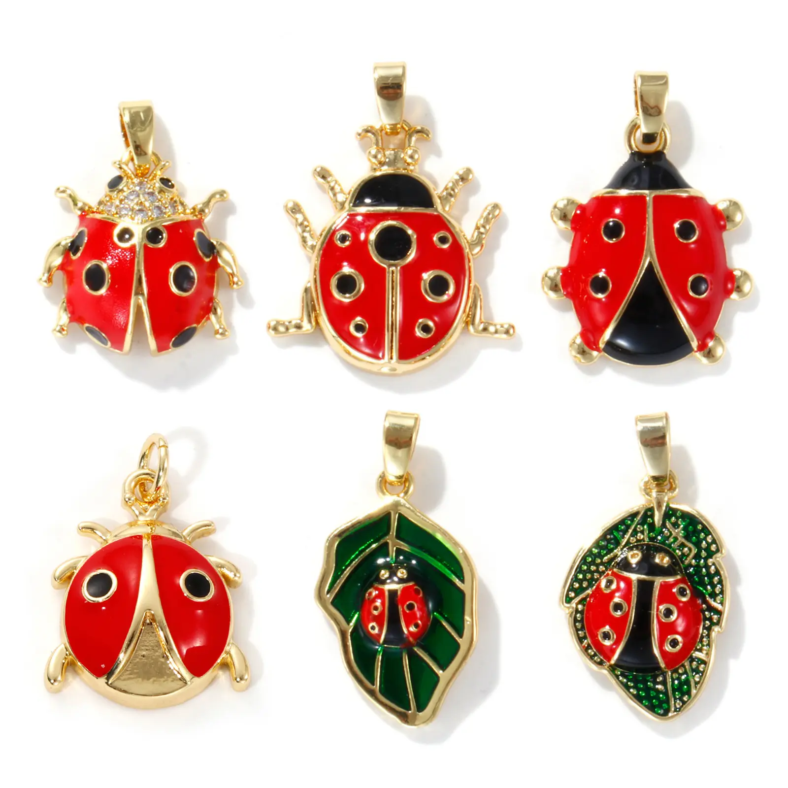 2Pcs Brass Insect Charm Pendant 18K Real Gold Plated Red Ladybug Animal Enamel Pendant For DIY Necklace Bracelet Jewerly Making