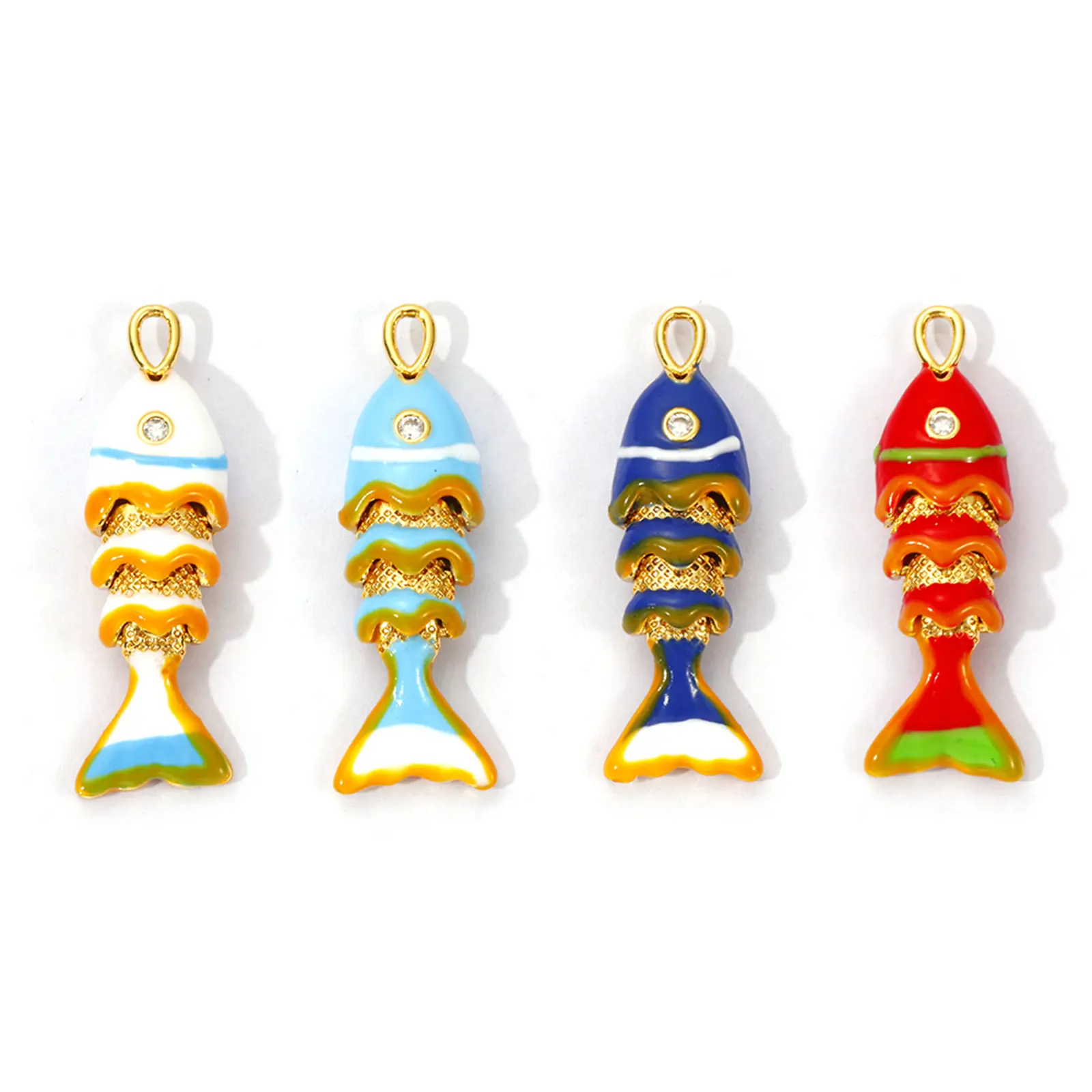 1 Piece New Brass Ocean Jewelry Charms 18K Gold Plated Enamel Fish Animal Movable Clear Cubic Zirconia Pendant DIY 28mm x 9mm