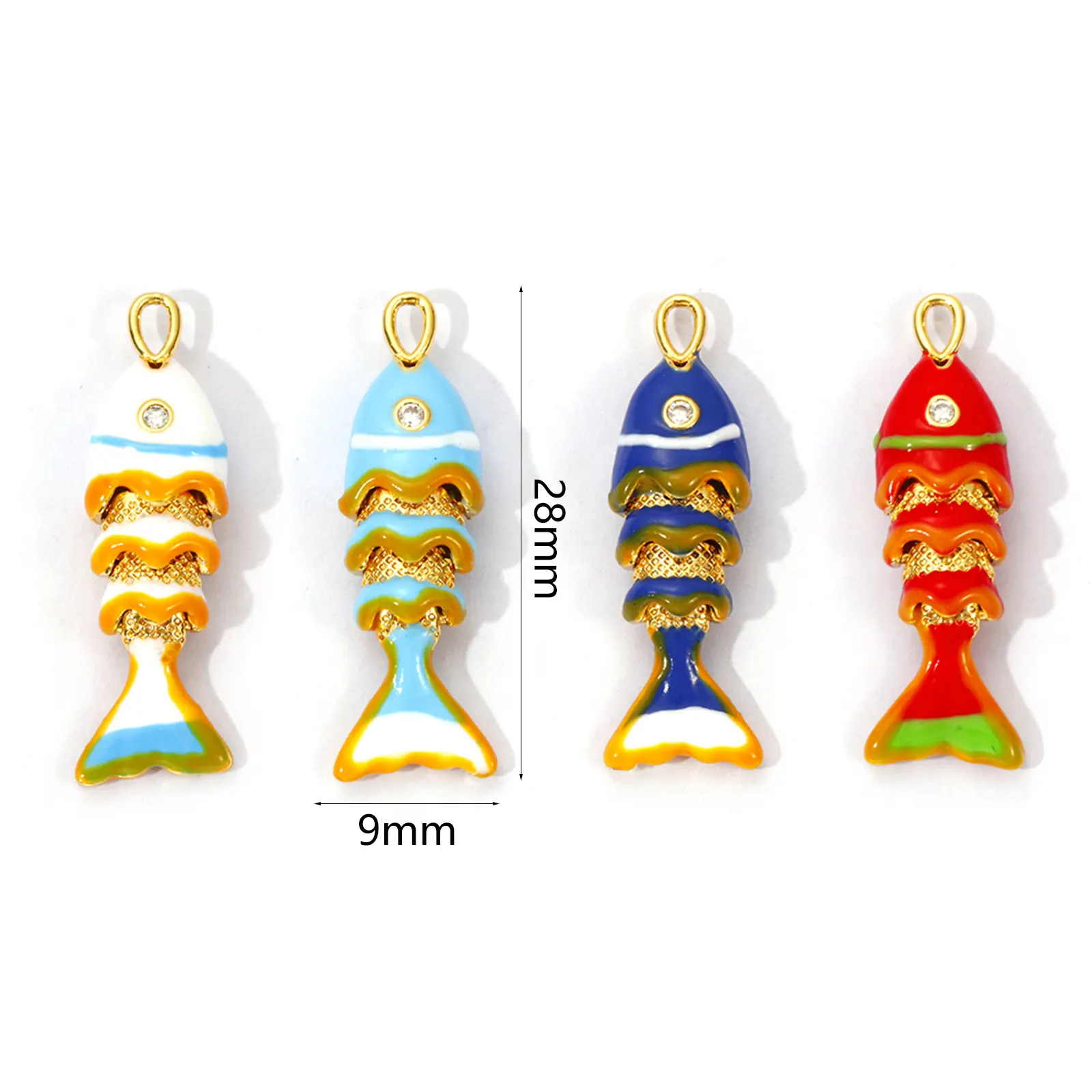 1 Piece New Brass Ocean Jewelry Charms 18K Gold Plated Enamel Fish Animal Movable Clear Cubic Zirconia Pendant DIY 28mm x 9mm