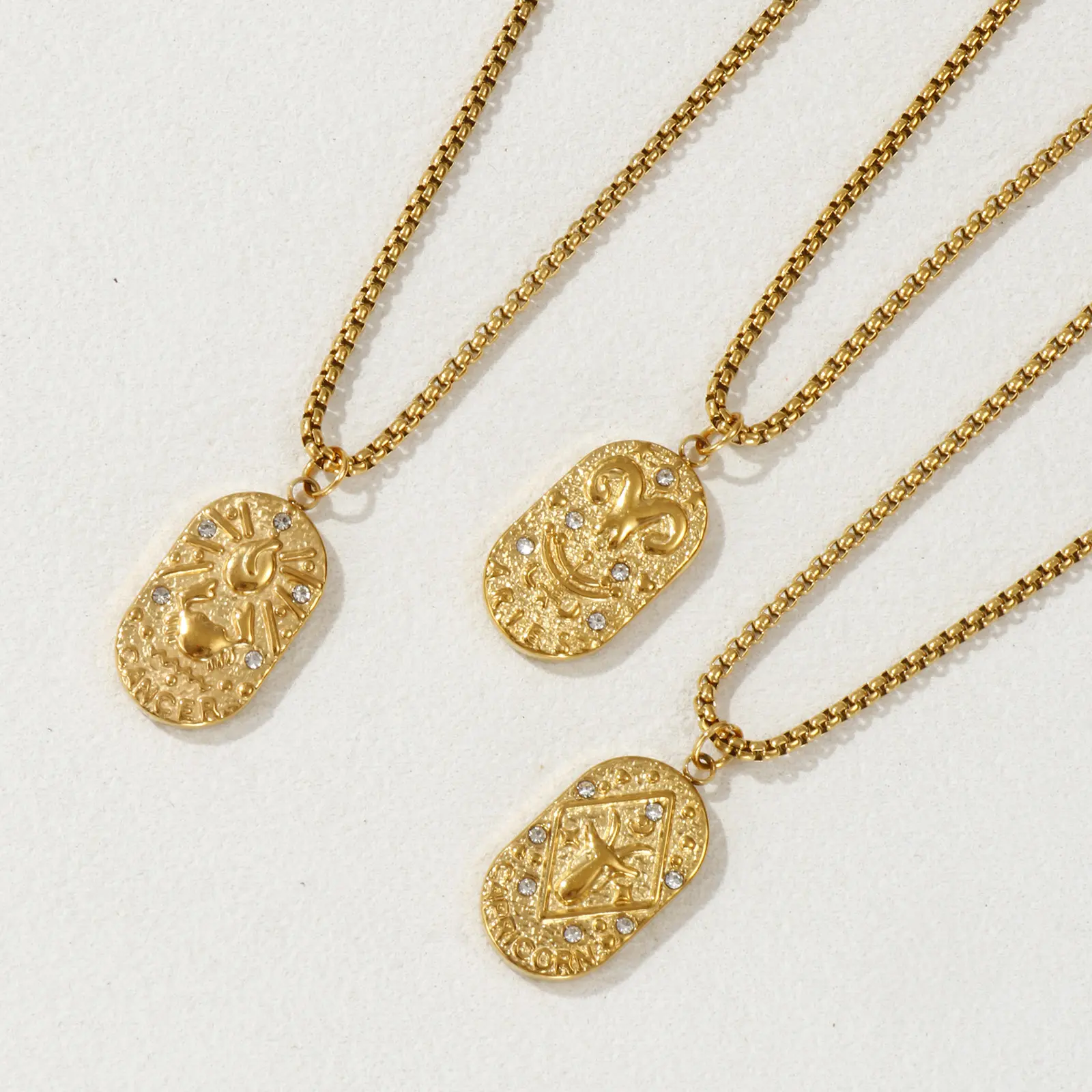 18K Gold Plated Box Chain Oval Constellation Pendant Charm Necklace 304 Stainless Steel Clear Cubic Zirconia Exquisite Gift
