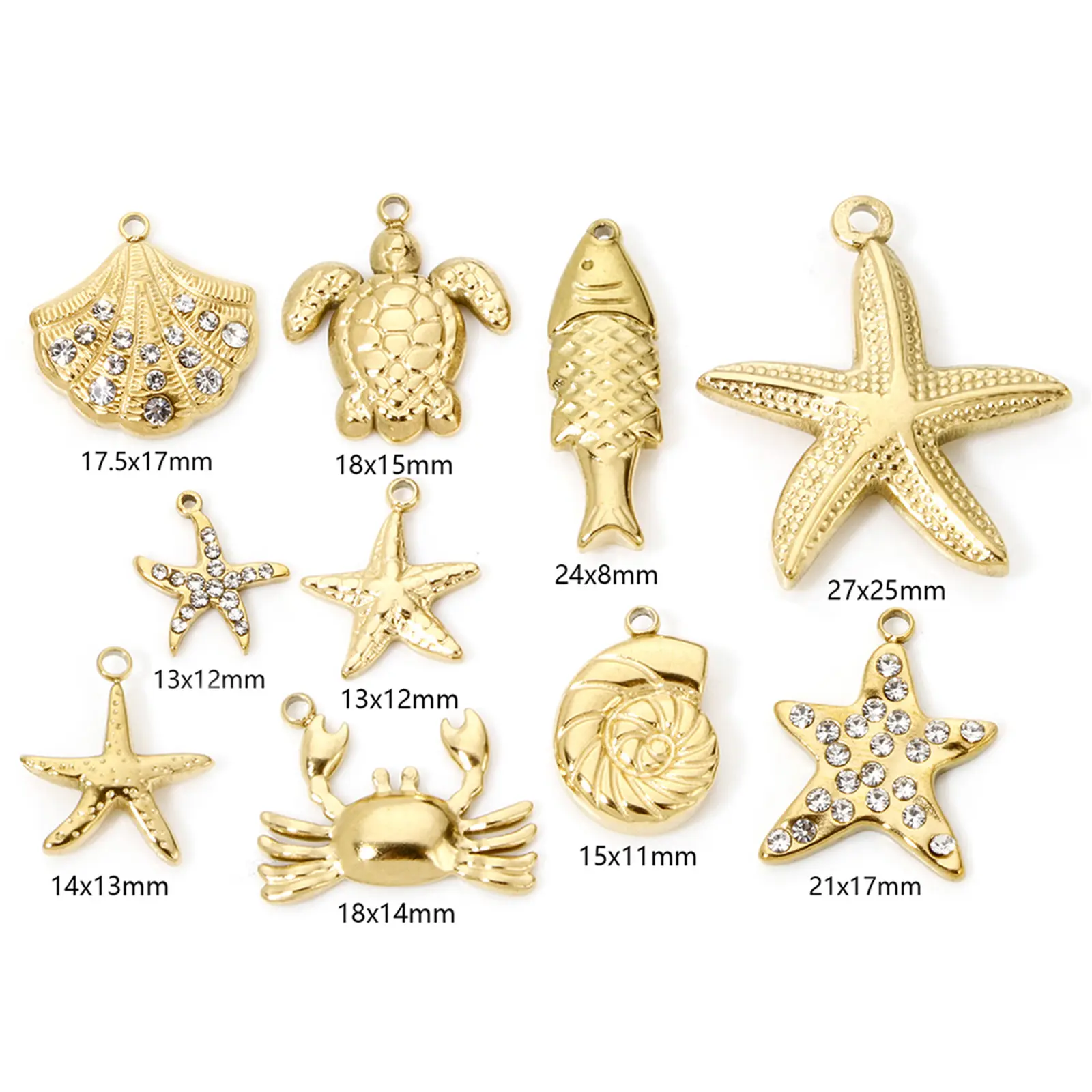 2 PCs 304 Stainless Steel Ocean Jewelry Charms For DIY Jewerly Making Gold Color Tortoise Animal Star Fish Crab Necklace Finding