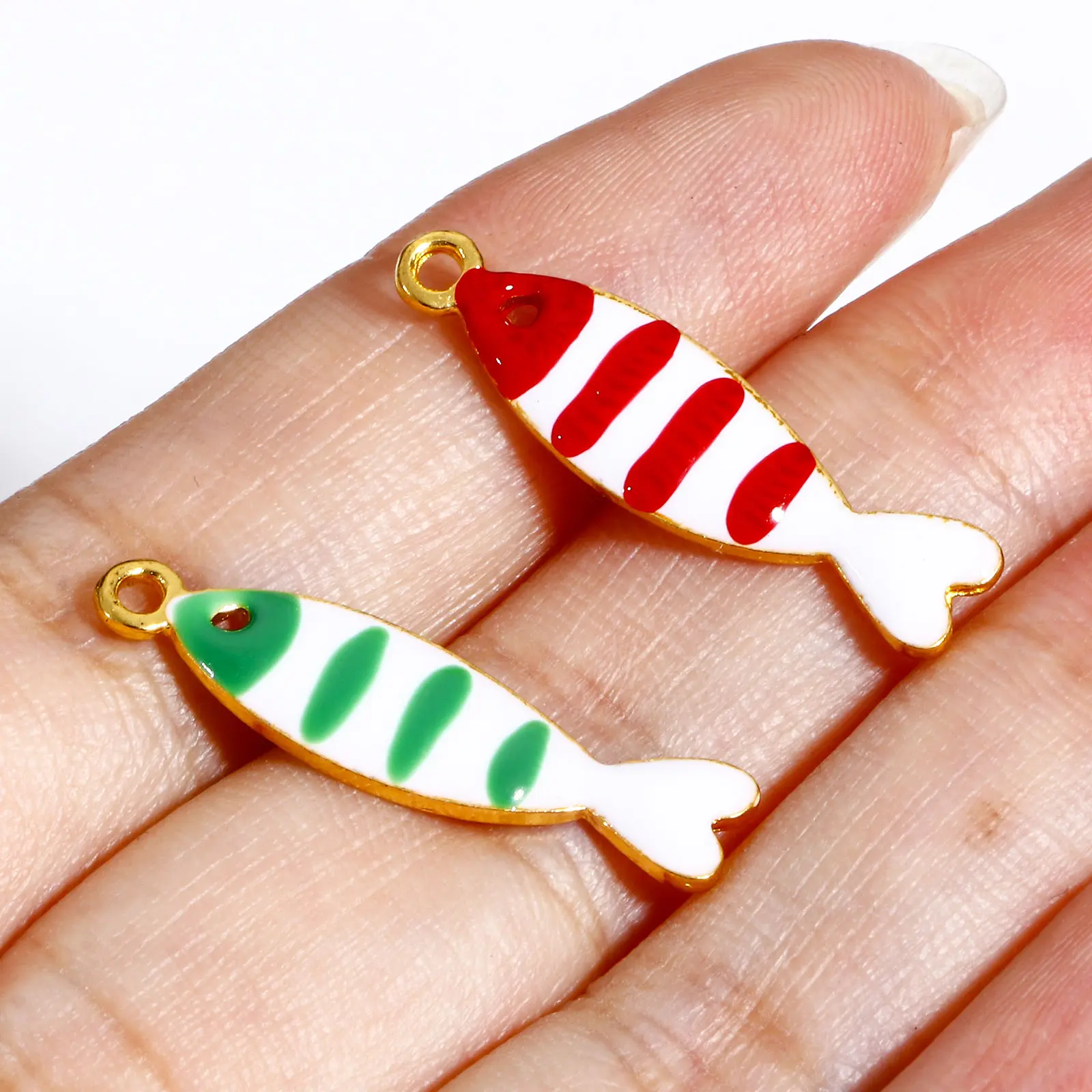 Alloy Fish Charms Double Sided Enamelled Sequins Fishes Pendants For Diy Earrings Necklace Jewelry Making Findings 26x7mm, 5 PCs