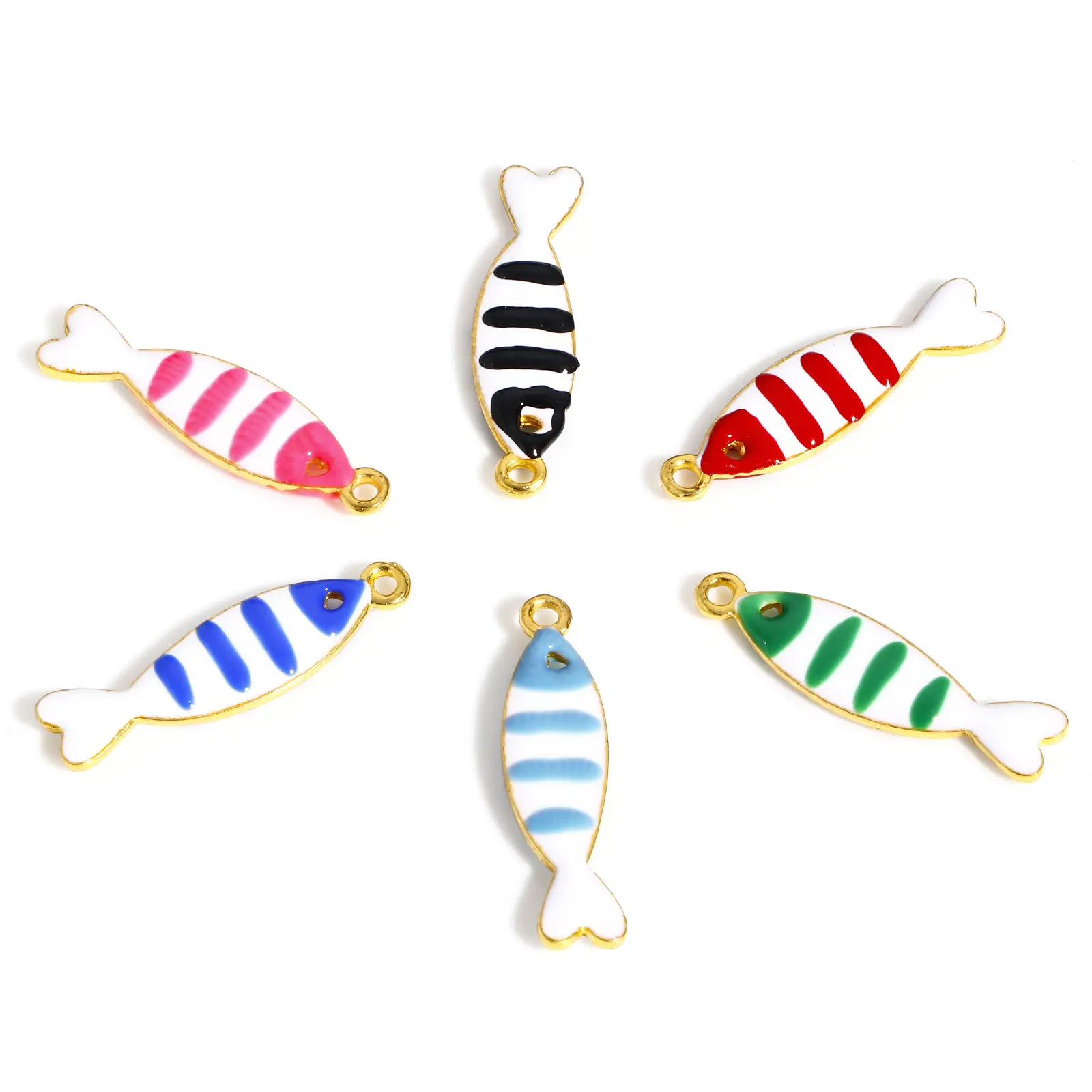 Alloy Fish Charms Double Sided Enamelled Sequins Fishes Pendants For Diy Earrings Necklace Jewelry Making Findings 26x7mm, 5 PCs