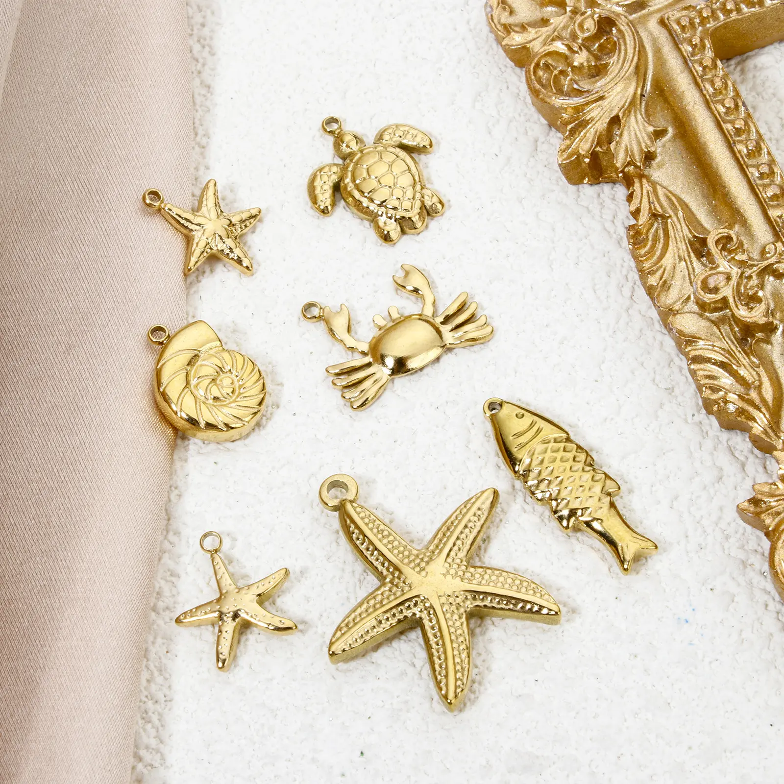 2 PCs 304 Stainless Steel Ocean Jewelry Charms For DIY Jewerly Making Gold Color Tortoise Animal Star Fish Crab Necklace Finding