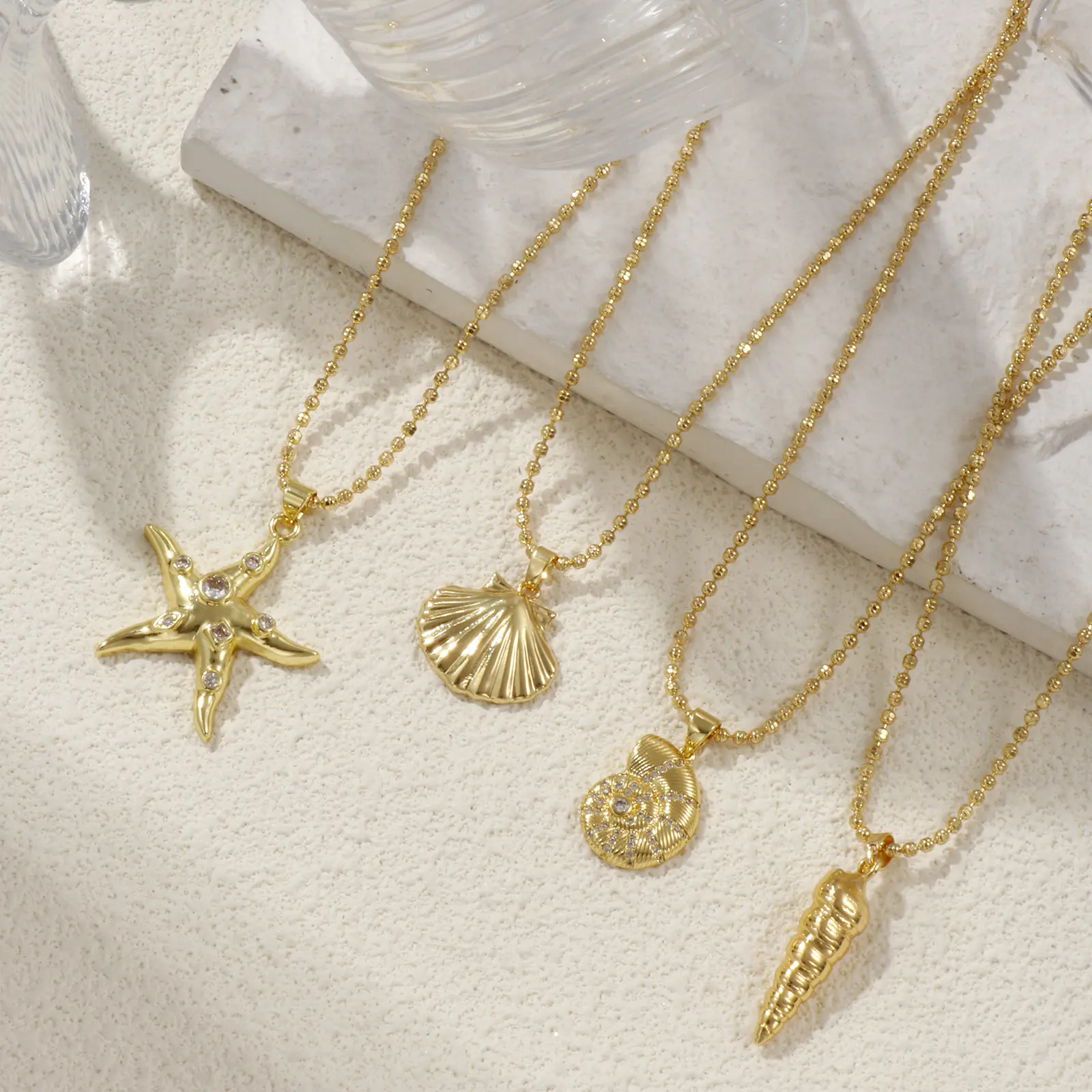 1 Piece Stylish Ocean Necklace 18K Real Gold Plated Brass Ball Chain Pendant Charm Necklace For Women Gift 45cm+ 5cm long