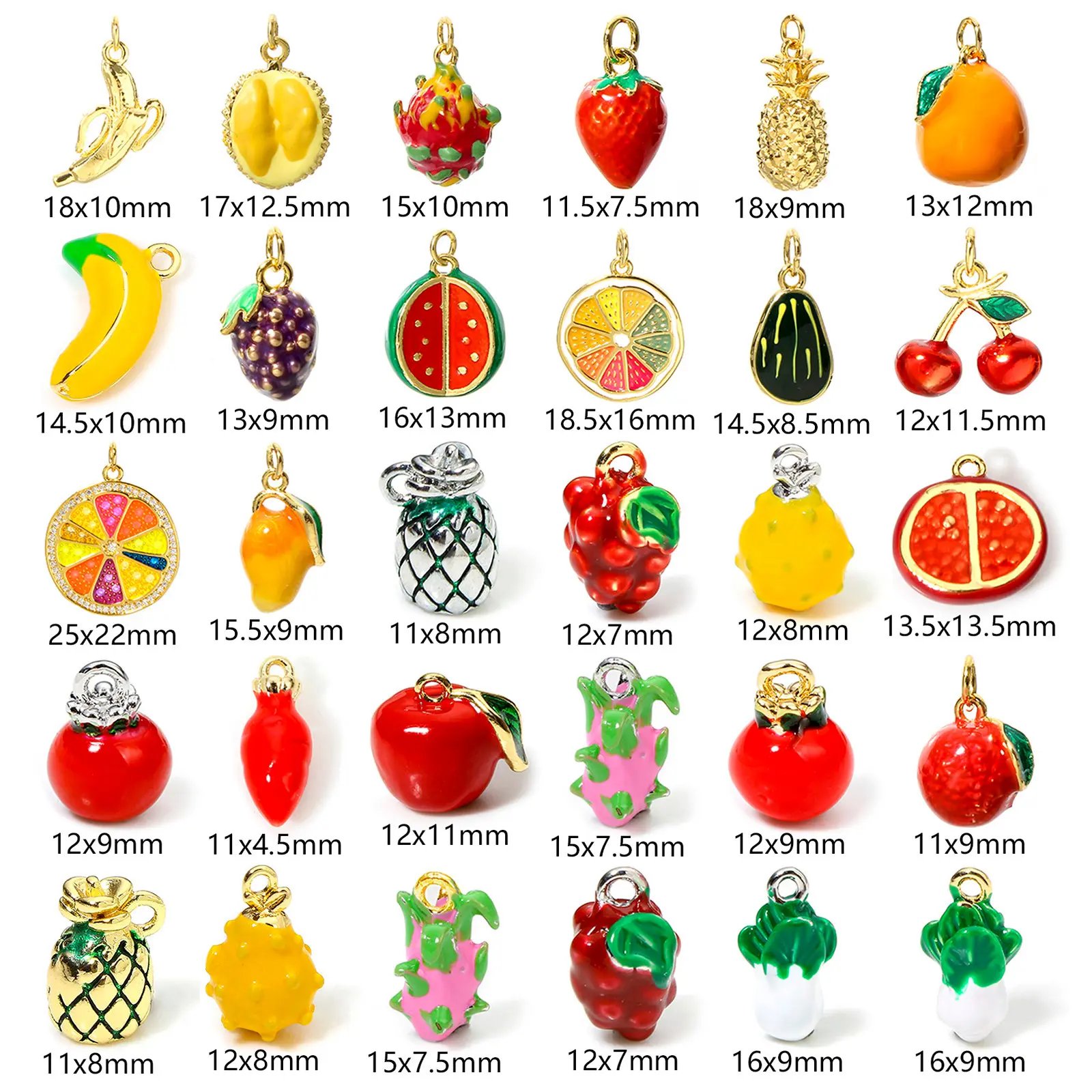 1 Piece 3D Fruits Charms For Jewelry Making 18K Real Gold Color Enamel Mango Orange Banana Strawberry Pendant Necklace DIY