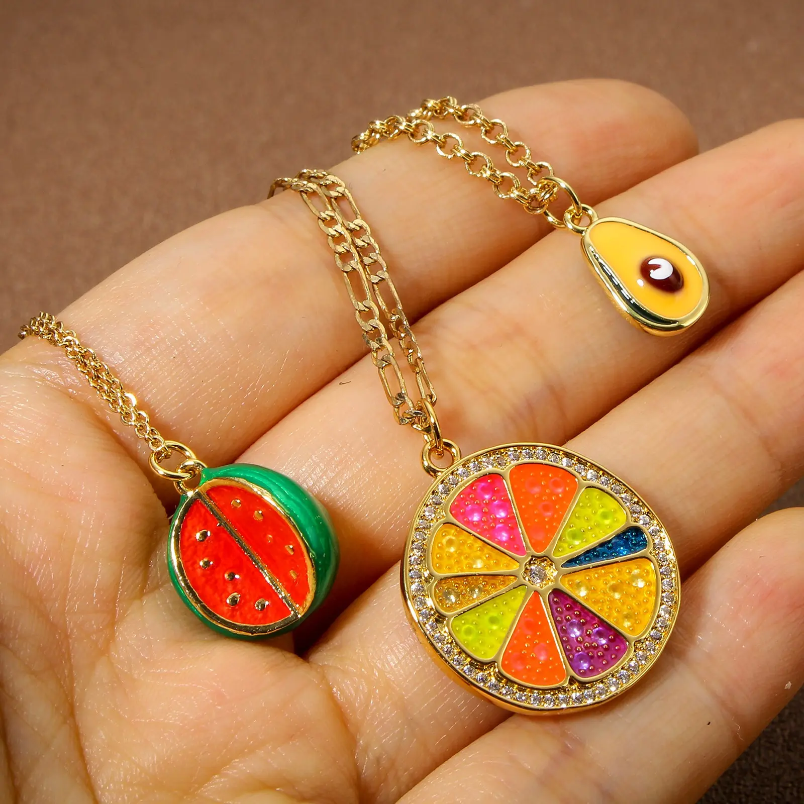 1 Piece 3D Fruits Charms For Jewelry Making 18K Real Gold Color Enamel Mango Orange Banana Strawberry Pendant Necklace DIY