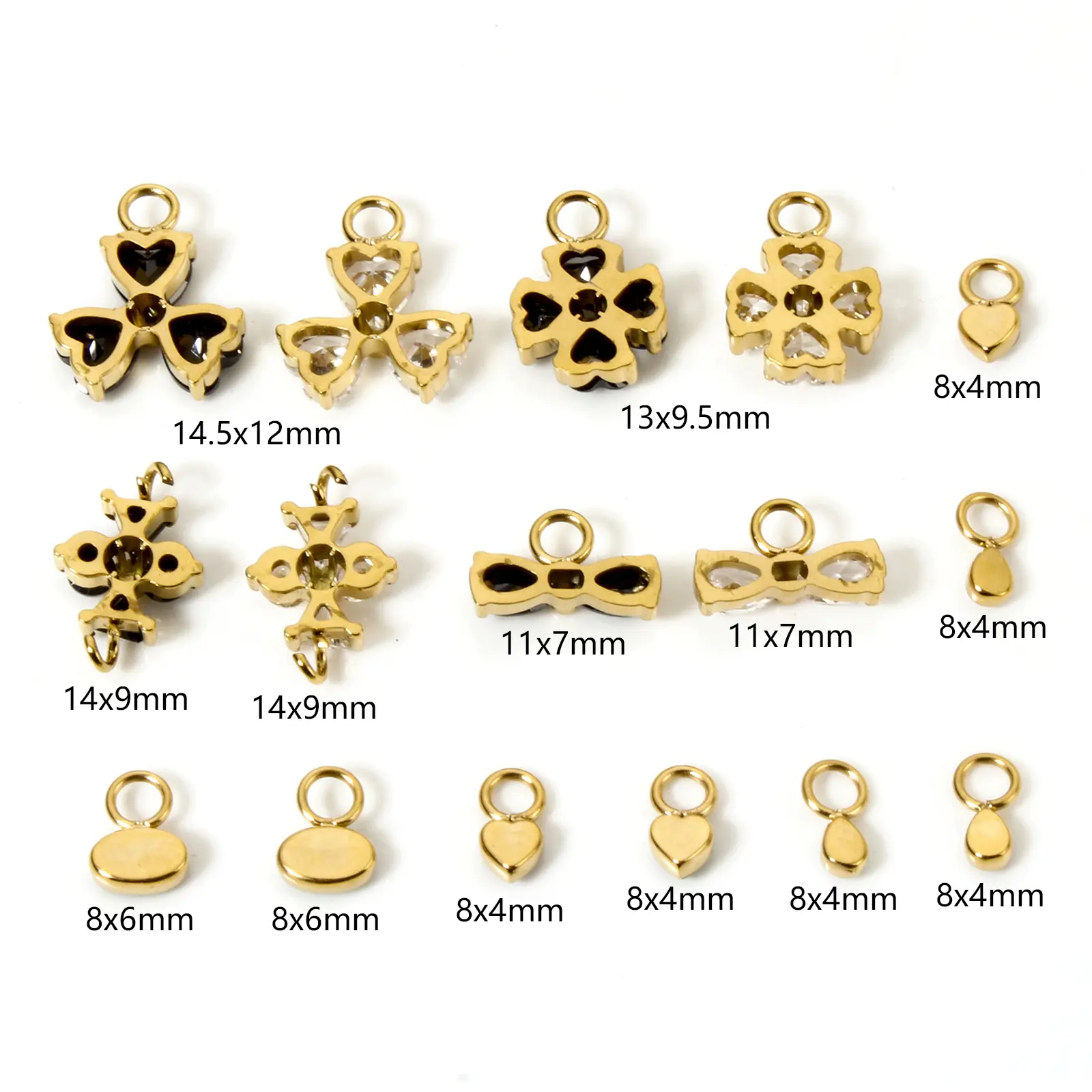 304 Stainless Steel Charms 14K Real Gold Plated Heart Bowknot Flower Pendant For Earrings Necklace DIY Making Findings, 1 Piece