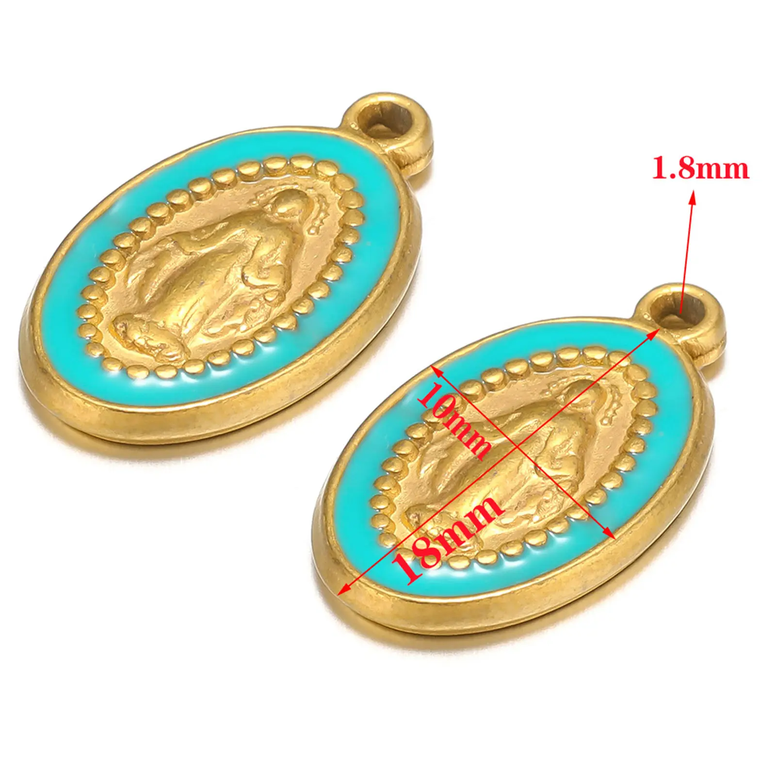 1 Piece 304 Stainless Steel Charms Gold Plated Oval Jesus Enamel Pendants For DIY Necklace Jewelry Making 10mm x 18mm