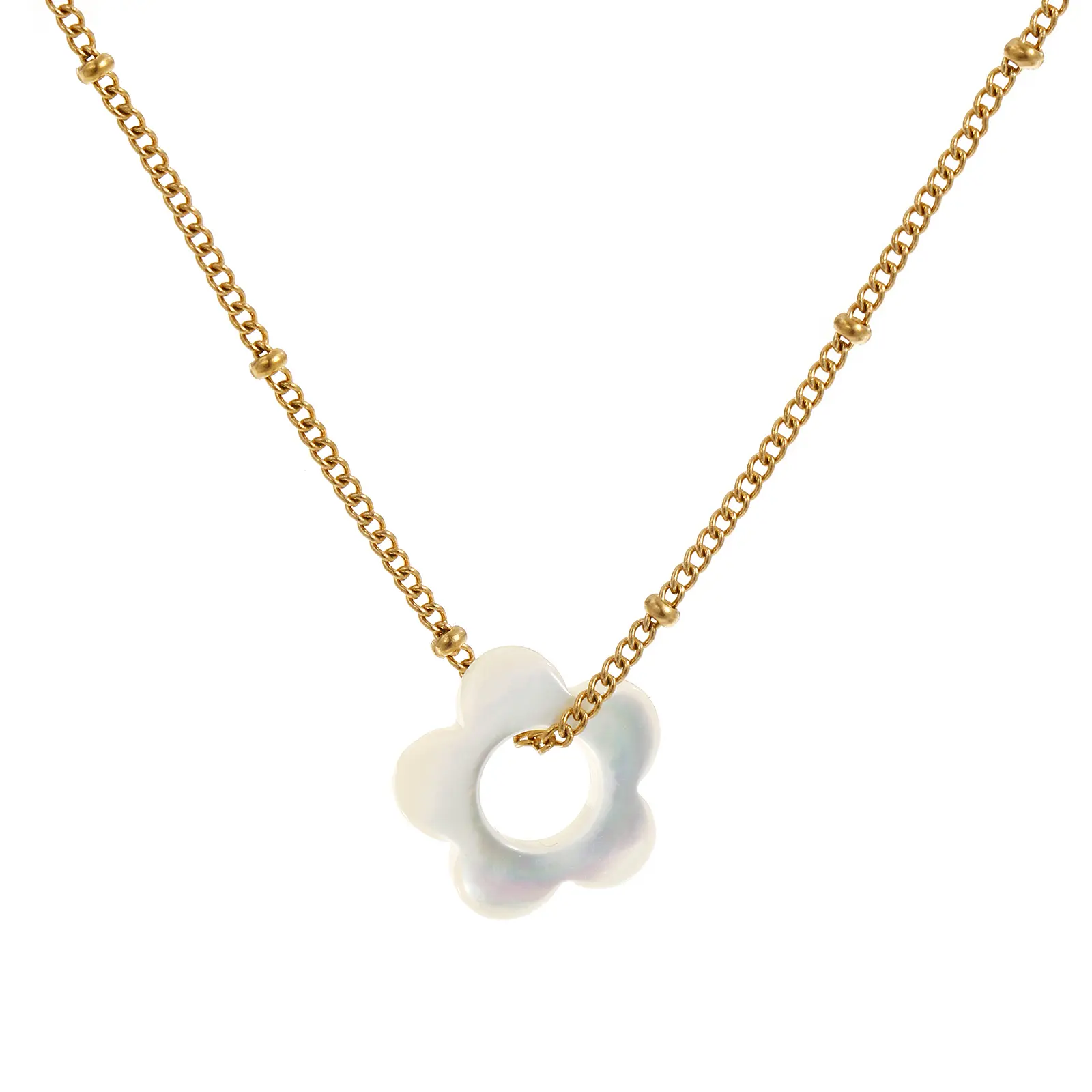 304 Stainless Steel Natural Shell Flower Pendant Necklace Jewelry 18K Gold Plated Necklace For Women Party Gift 45cm