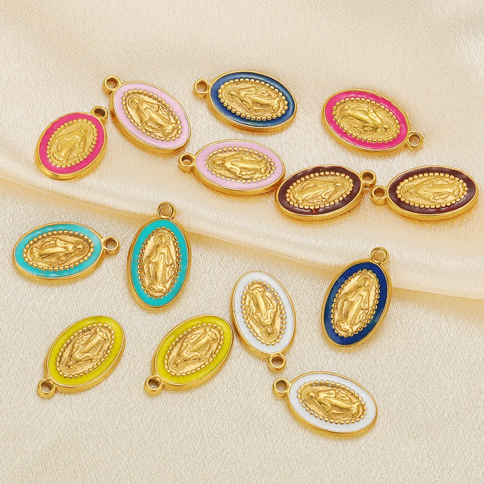 1 Piece 304 Stainless Steel Charms Gold Plated Oval Jesus Enamel Pendants For DIY Necklace Jewelry Making 10mm x 18mm