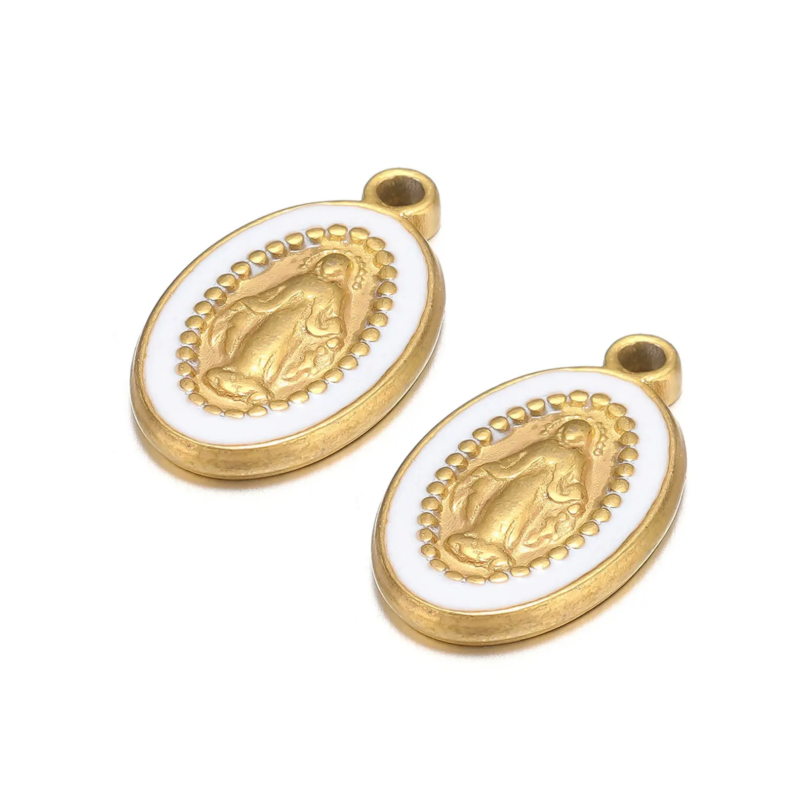 1 Piece 304 Stainless Steel Charms Gold Plated Oval Jesus Enamel Pendants For DIY Necklace Jewelry Making 10mm x 18mm