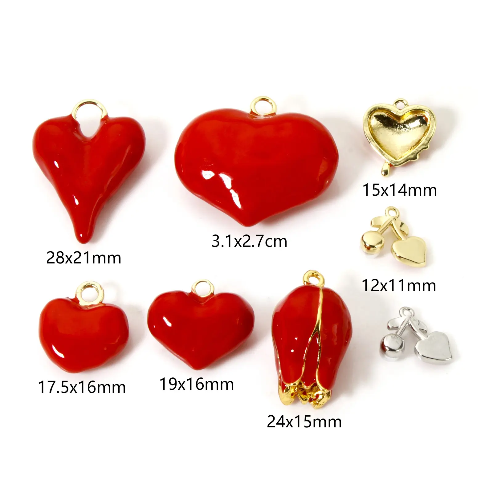 1 Piece Brass 3D Charms Red Heart Flower Pendants Valentine's Day For DIY Jewelry Making Necklace Findings