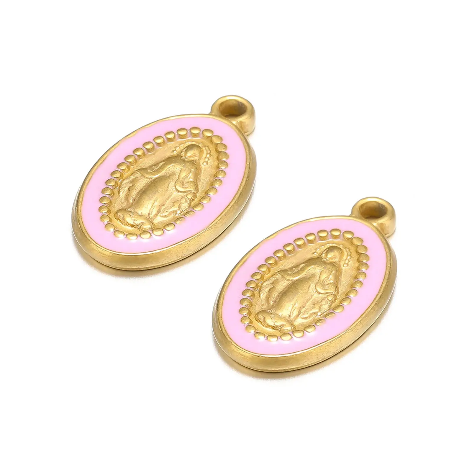 1 Piece 304 Stainless Steel Charms Gold Plated Oval Jesus Enamel Pendants For DIY Necklace Jewelry Making 10mm x 18mm