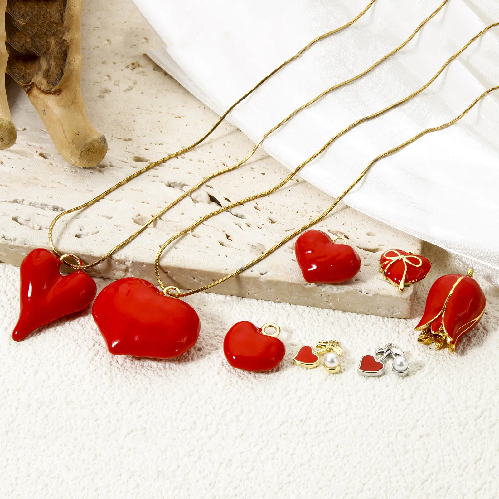 1 Piece Brass 3D Charms Red Heart Flower Pendants Valentine's Day For DIY Jewelry Making Necklace Findings