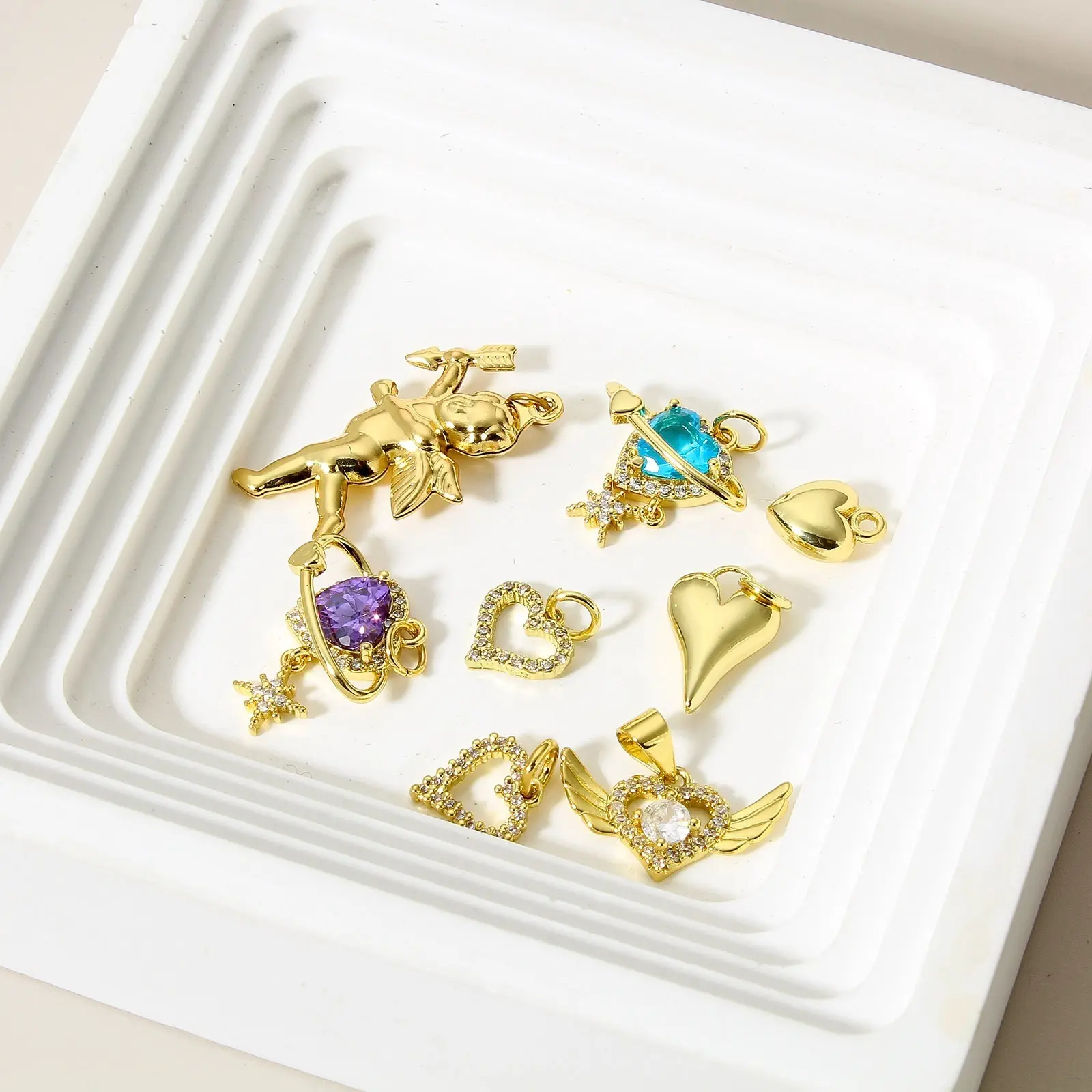 1 Piece Brass Valentine's Day Series Heart Charms For Jewelry Making 18K Real Gold Plated Love Pendant Necklace DIY Findings