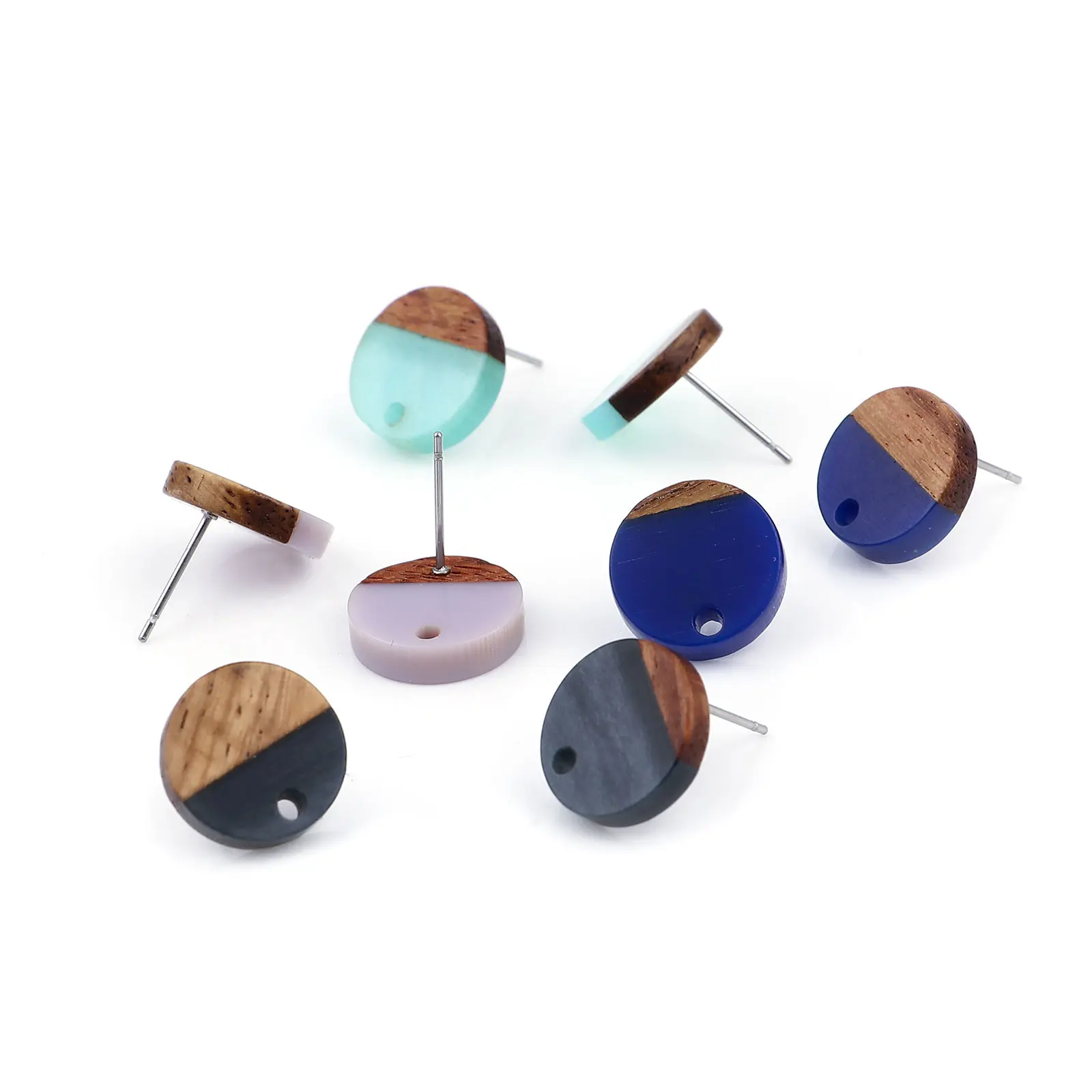6PCs/lot Natural Wood Effect Resin Ear Post Resin Round Stud Earrings For Women DIY Making Accessories Earrings Jewelry 14mm