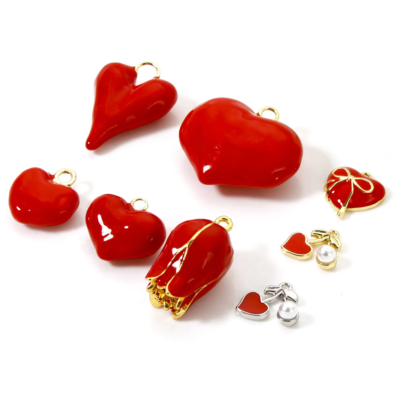 1 Piece Brass 3D Charms Red Heart Flower Pendants Valentine's Day For DIY Jewelry Making Necklace Findings