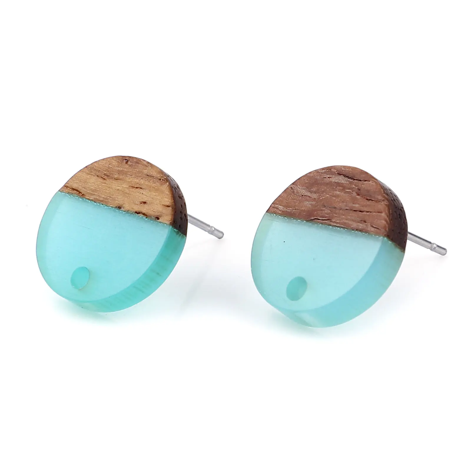 6PCs/lot Natural Wood Effect Resin Ear Post Resin Round Stud Earrings For Women DIY Making Accessories Earrings Jewelry 14mm