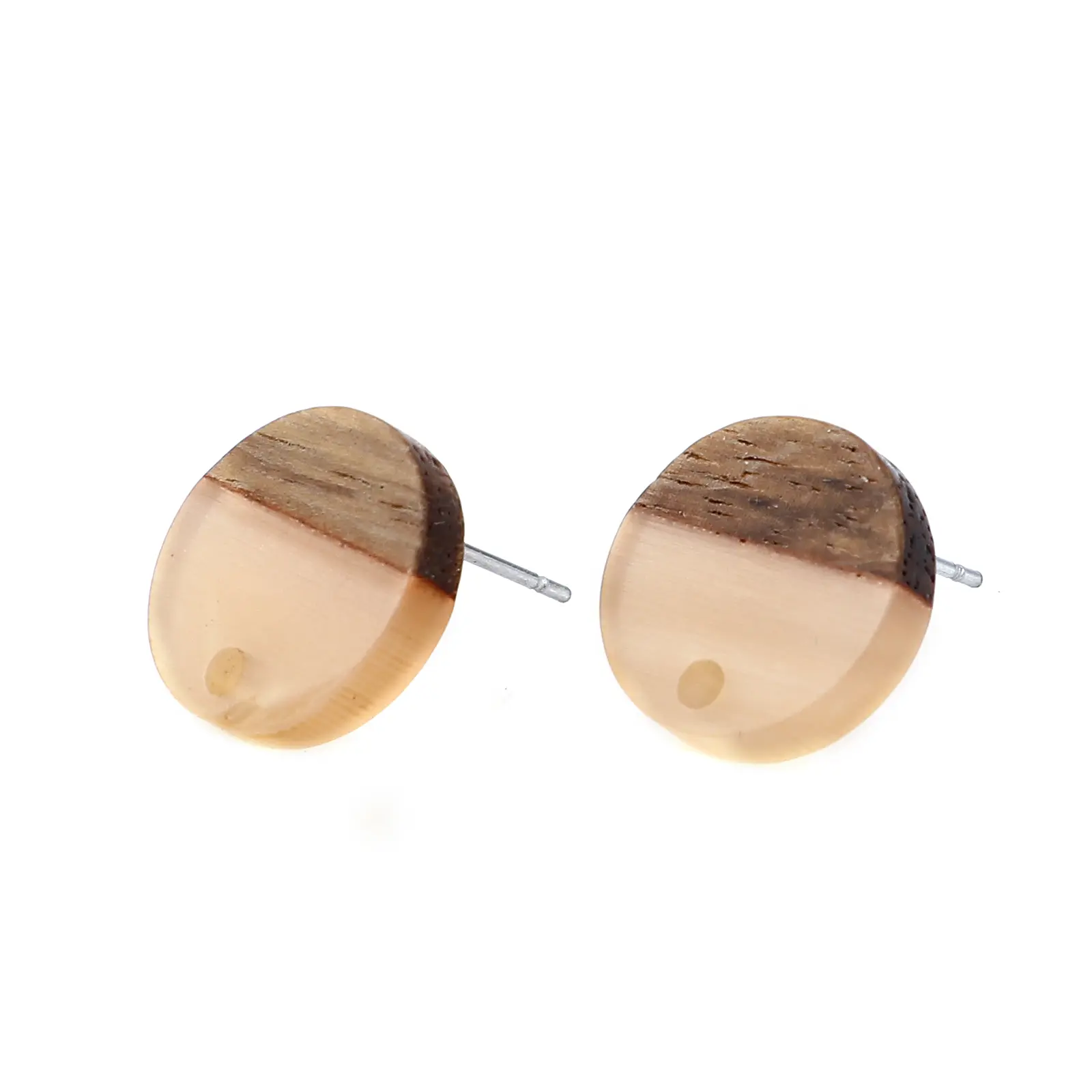 6PCs/lot Natural Wood Effect Resin Ear Post Resin Round Stud Earrings For Women DIY Making Accessories Earrings Jewelry 14mm