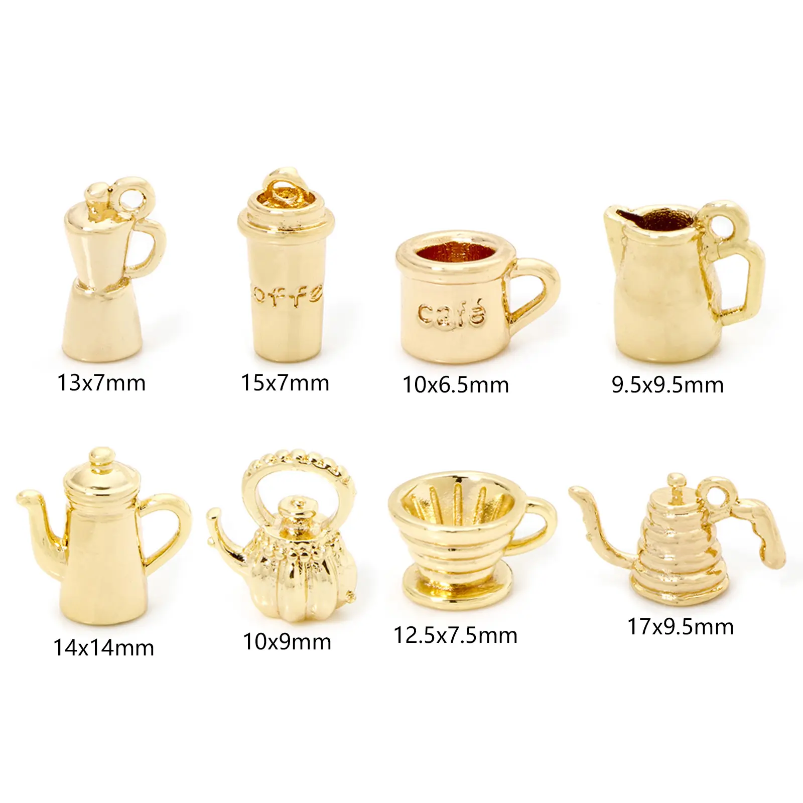 2/5 Piece Brass Charms 18k Gold Plated Tableware Cup Coffee Kettle Juicer Teapot 3D Pendants For DIY Neckalce Jewerly Making