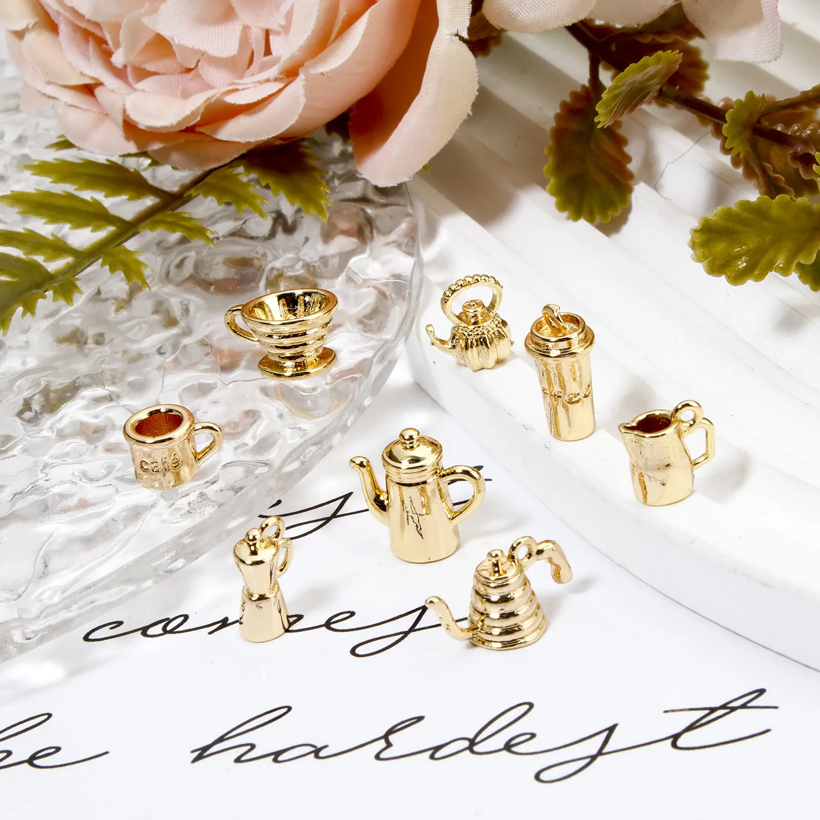 2/5 Piece Brass Charms 18k Gold Plated Tableware Cup Coffee Kettle Juicer Teapot 3D Pendants For DIY Neckalce Jewerly Making