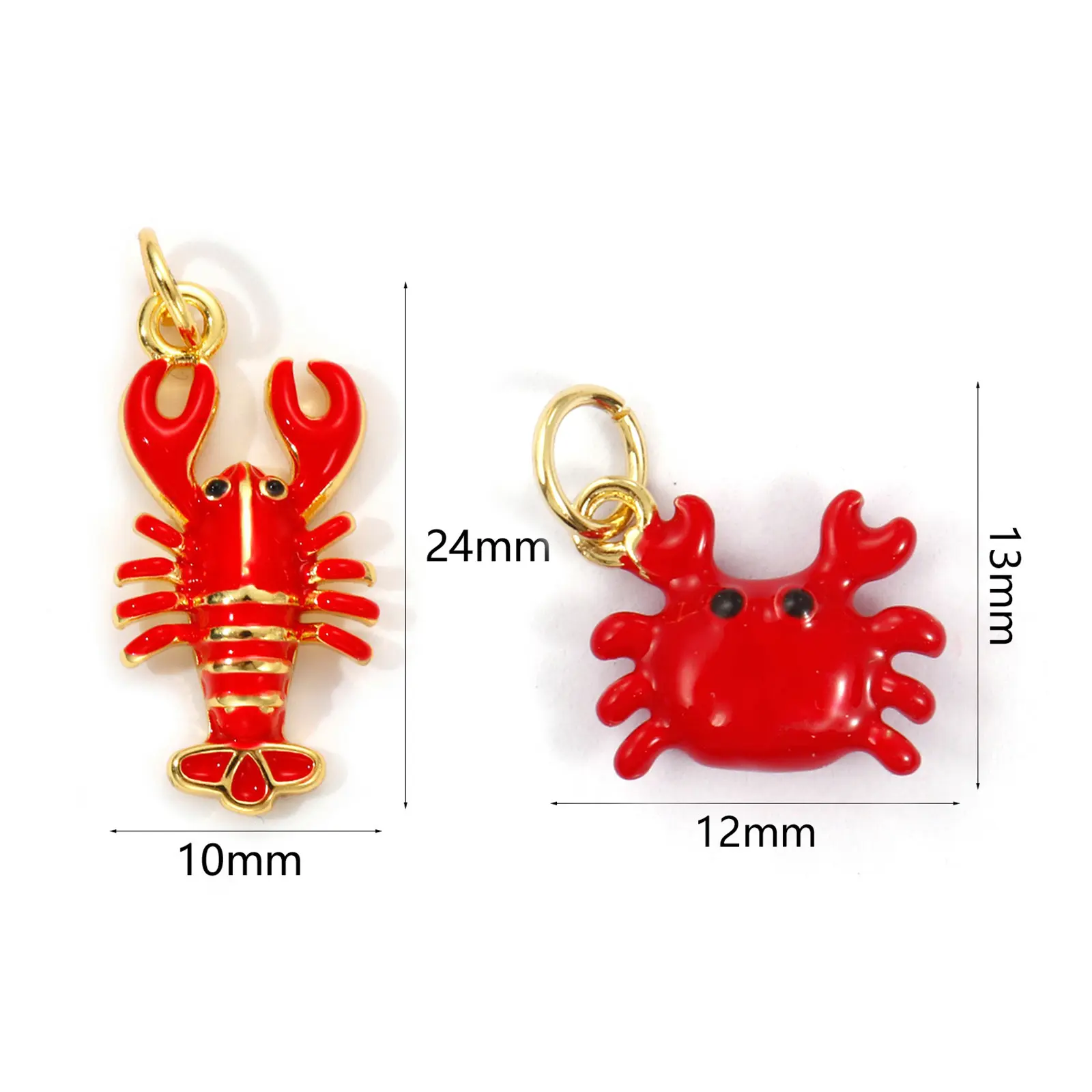 1 Piece Brass Ocean Jewelry Charms 18K Gold Plated Red Enamel Crab Lobster 3D Pendant For DIY Necklace Jewelry Making Findings
