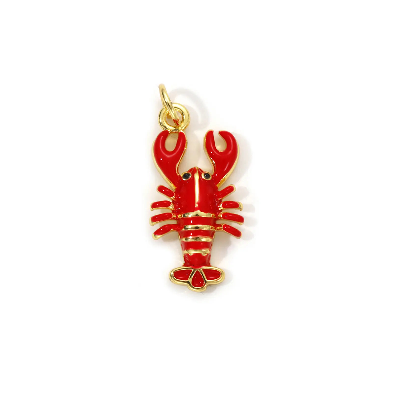 1 Piece Brass Ocean Jewelry Charms 18K Gold Plated Red Enamel Crab Lobster 3D Pendant For DIY Necklace Jewelry Making Findings