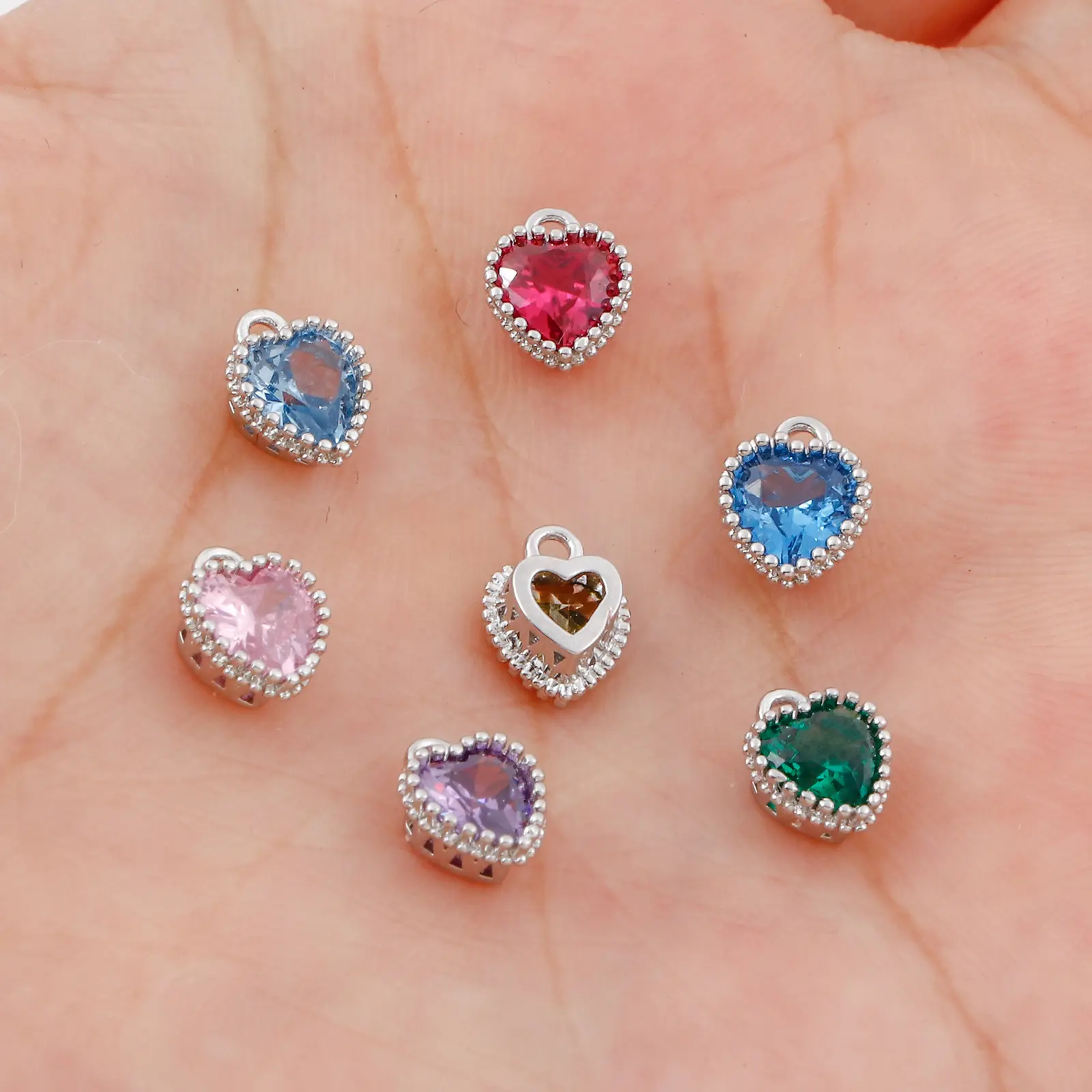 2PCs Birthstone Charms Heart  Rhinestone Pendants For Necklace Bracelet Jewelry Making Diy Findings 8x6.5mm