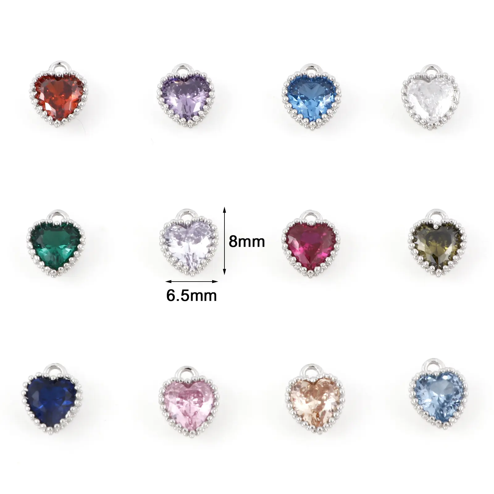 2PCs Birthstone Charms Heart  Rhinestone Pendants For Necklace Bracelet Jewelry Making Diy Findings 8x6.5mm