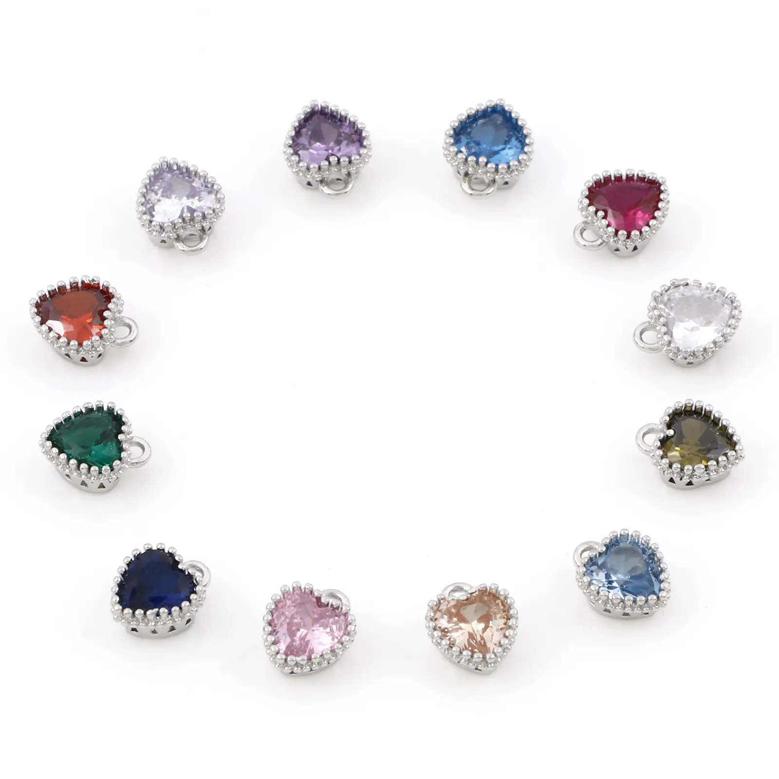 2PCs Birthstone Charms Heart  Rhinestone Pendants For Necklace Bracelet Jewelry Making Diy Findings 8x6.5mm