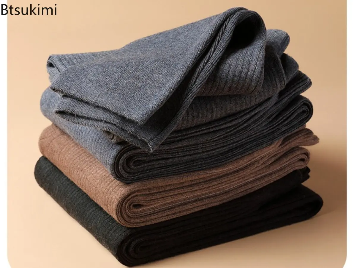 2025 Men Women  Pure Wool Warm Thermal Underwear Thick Pants Mens Leggings Comfort Warm and Loose Plus Size High Waist Leggings