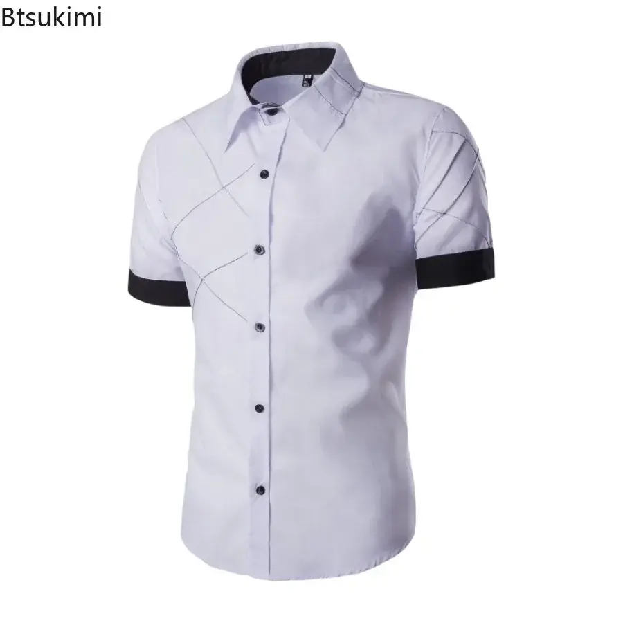 Fashion Business Style Casual Short Sleeve Shirt for Men Comfort Cotton Basic Social Formal Shirts 2025 Men High Quality Blouse