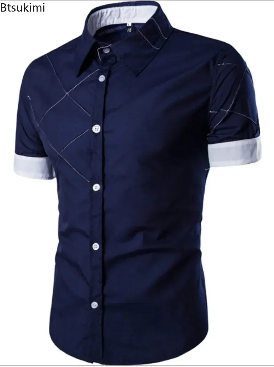 Fashion Business Style Casual Short Sleeve Shirt for Men Comfort Cotton Basic Social Formal Shirts 2025 Men High Quality Blouse