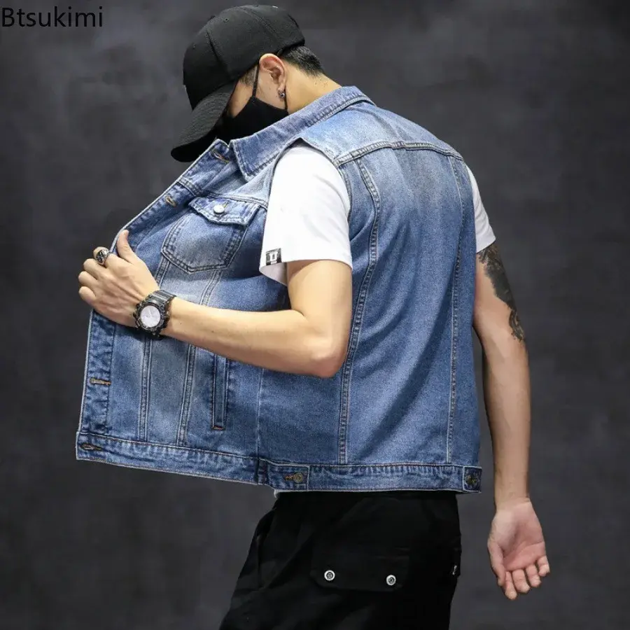 Brand New Men's Ripped Denim Vests Hip Hop Streetwear Fashion Sleeveless Cotton Jacket High Quality Man Casual Cowboy Waistcoat
