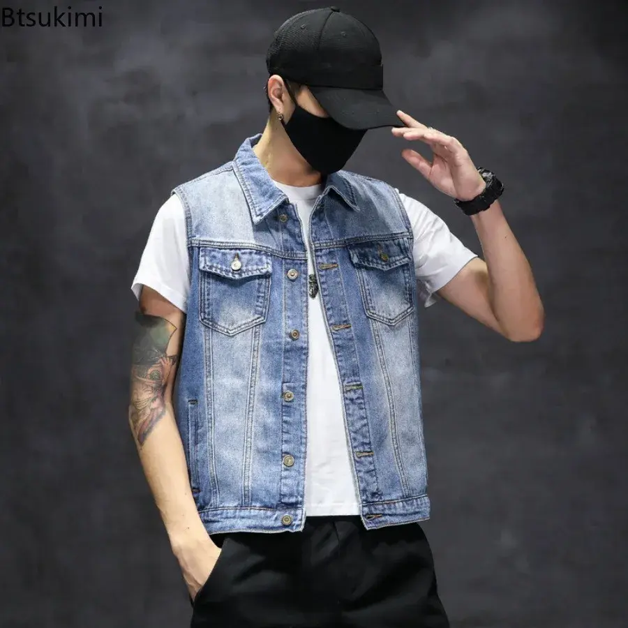 Brand New Men's Ripped Denim Vests Hip Hop Streetwear Fashion Sleeveless Cotton Jacket High Quality Man Casual Cowboy Waistcoat