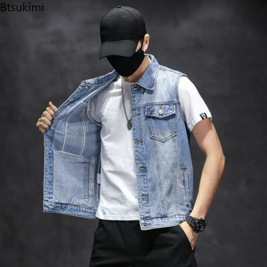 Brand New Men's Ripped Denim Vests Hip Hop Streetwear Fashion Sleeveless Cotton Jacket High Quality Man Casual Cowboy Waistcoat