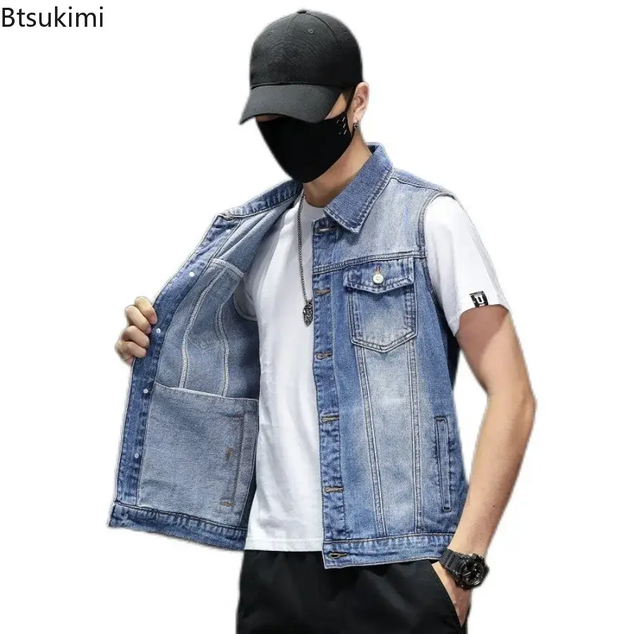 Brand New Men's Ripped Denim Vests Hip Hop Streetwear Fashion Sleeveless Cotton Jacket High Quality Man Casual Cowboy Waistcoat